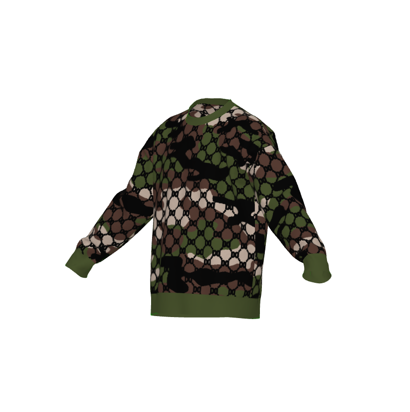 DD Custom Monogram Green Camo Lightweight Crewneck Knitted Sweater