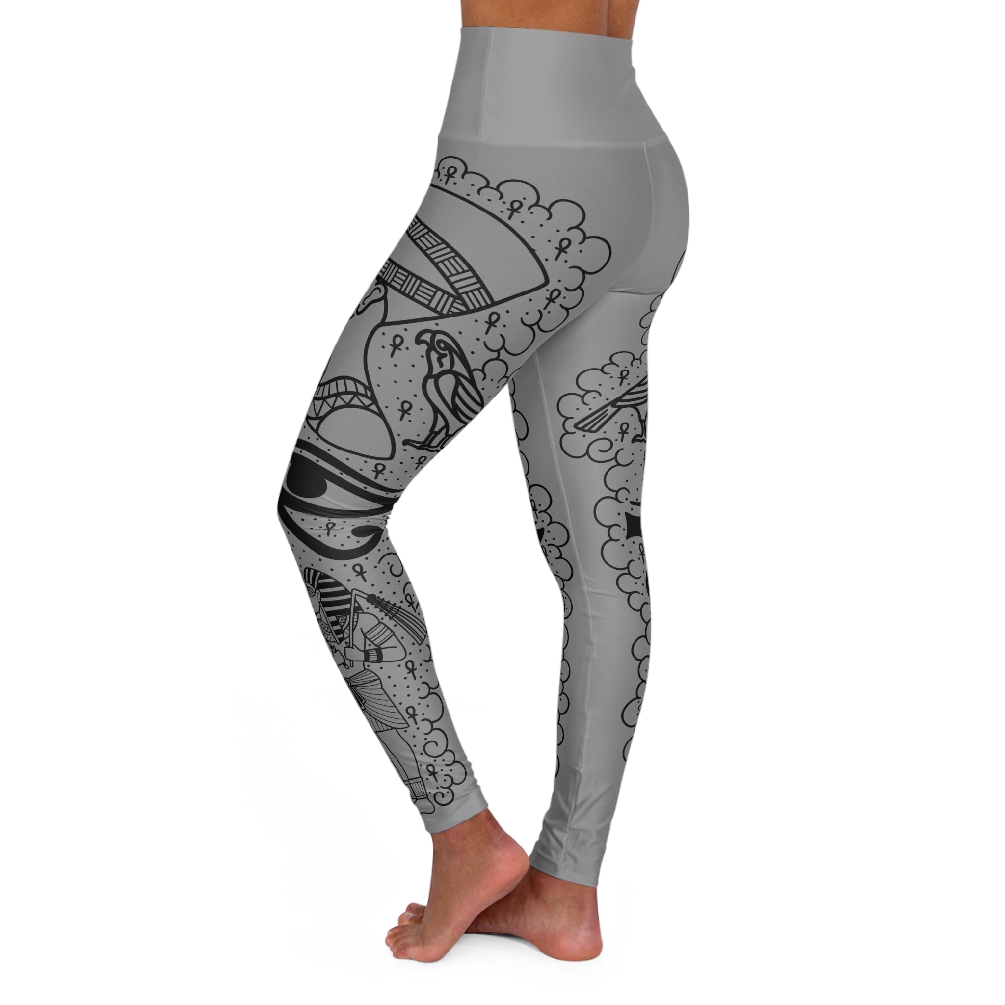 Ancient Egypt Tattoo Leg Sleeve Women's High Waisted Yoga Leggings (AOP)
