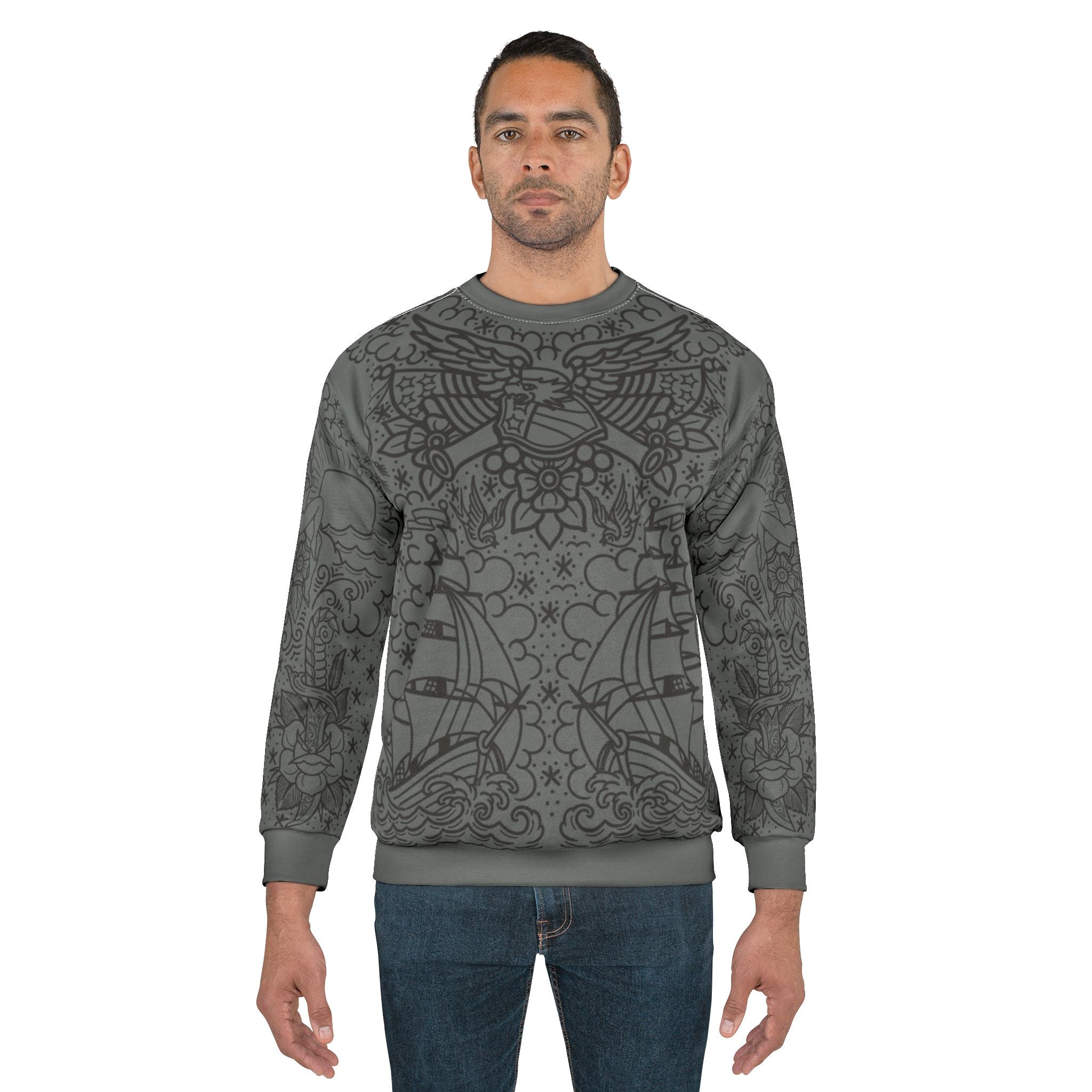 Traditional American Tattoo Body Suit Unisex Crewneck Sweatshirt AOP