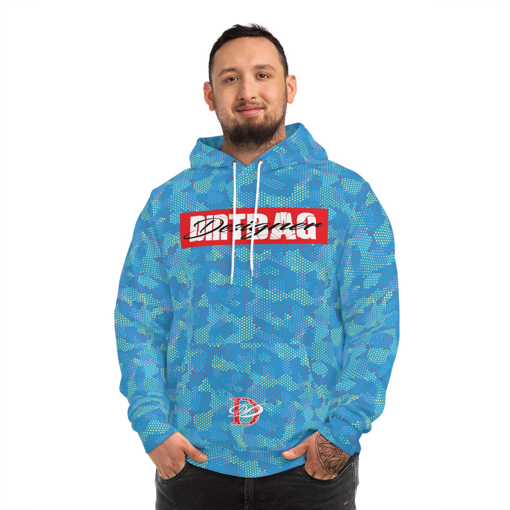 DD Box Logo W/ Climbing Bandana Panther Unisex Lite Blue Digital Hexagon Camo Hoodie AOP