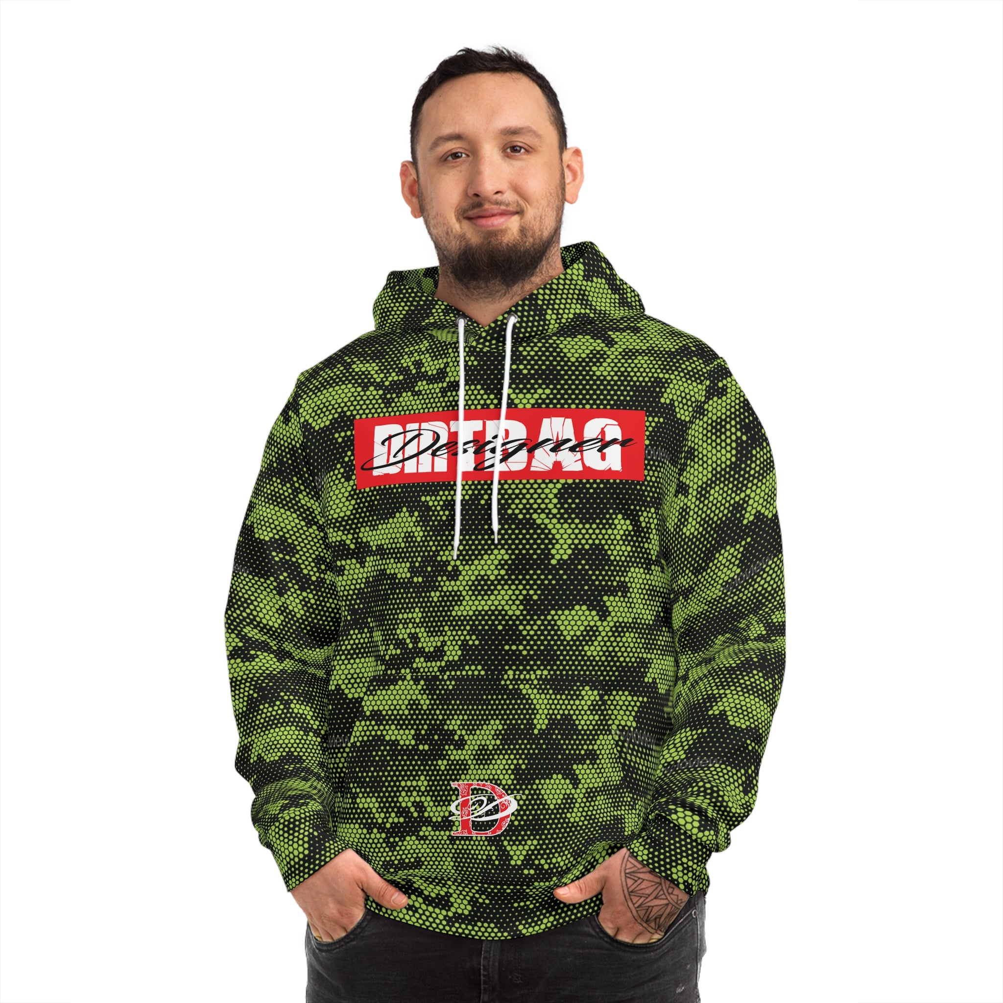 DD Box Logo W/ Climbing Bandana Panther Unisex Lime Green Digital Hexagon Camo Hoodie AOP