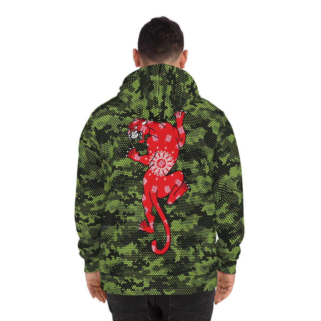 DD Box Logo W/ Climbing Bandana Panther Unisex Lime Green Digital Hexagon Camo Hoodie AOP