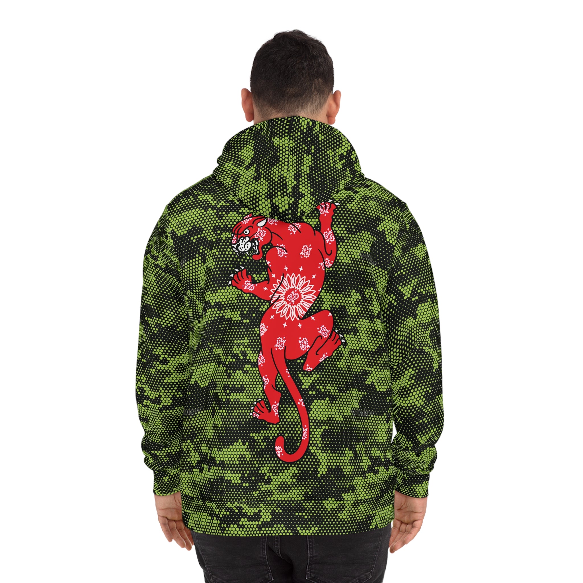 DD Box Logo W/ Climbing Bandana Panther Unisex Lime Green Digital Hexagon Camo Hoodie AOP
