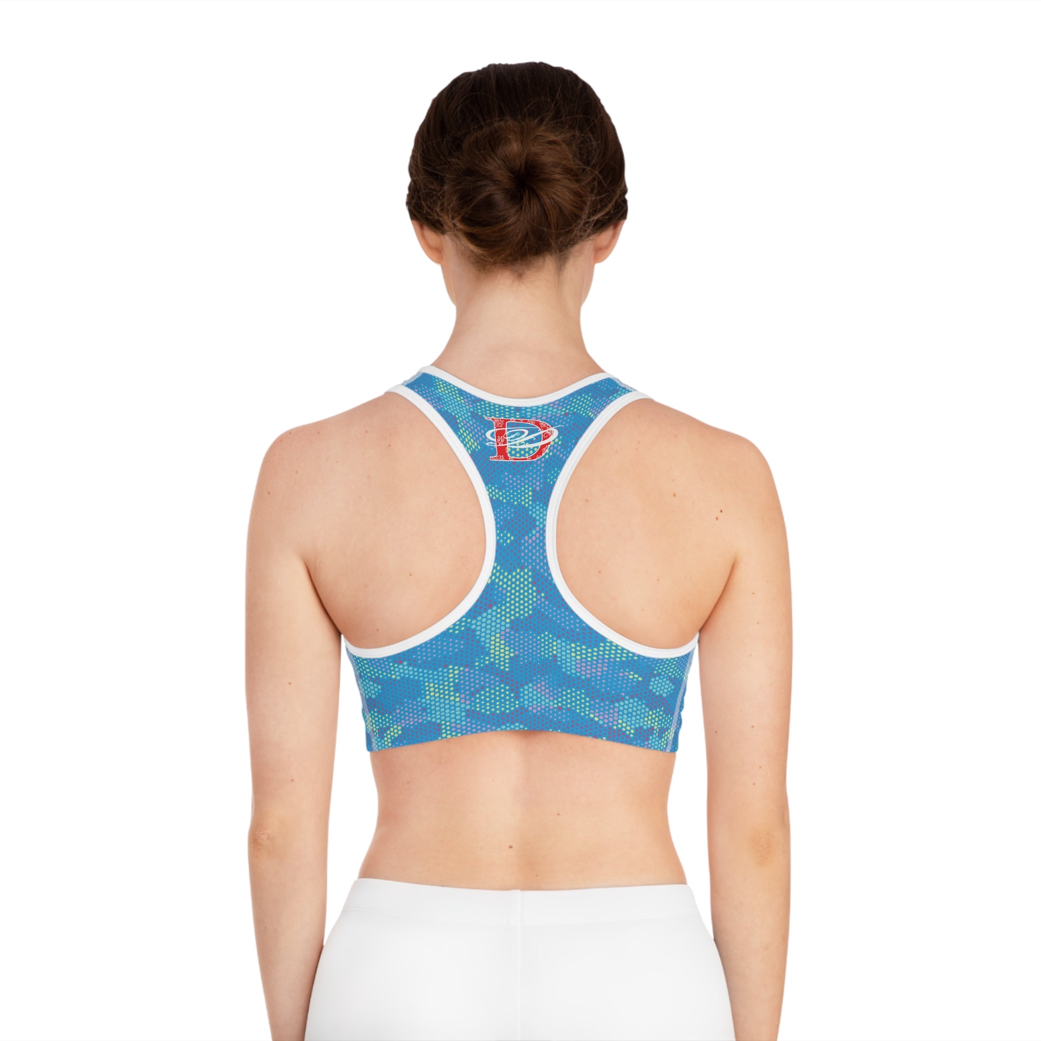 Dragon Hexagon Light Blue Digital Hexagon Camo Print Sports Bra AOP