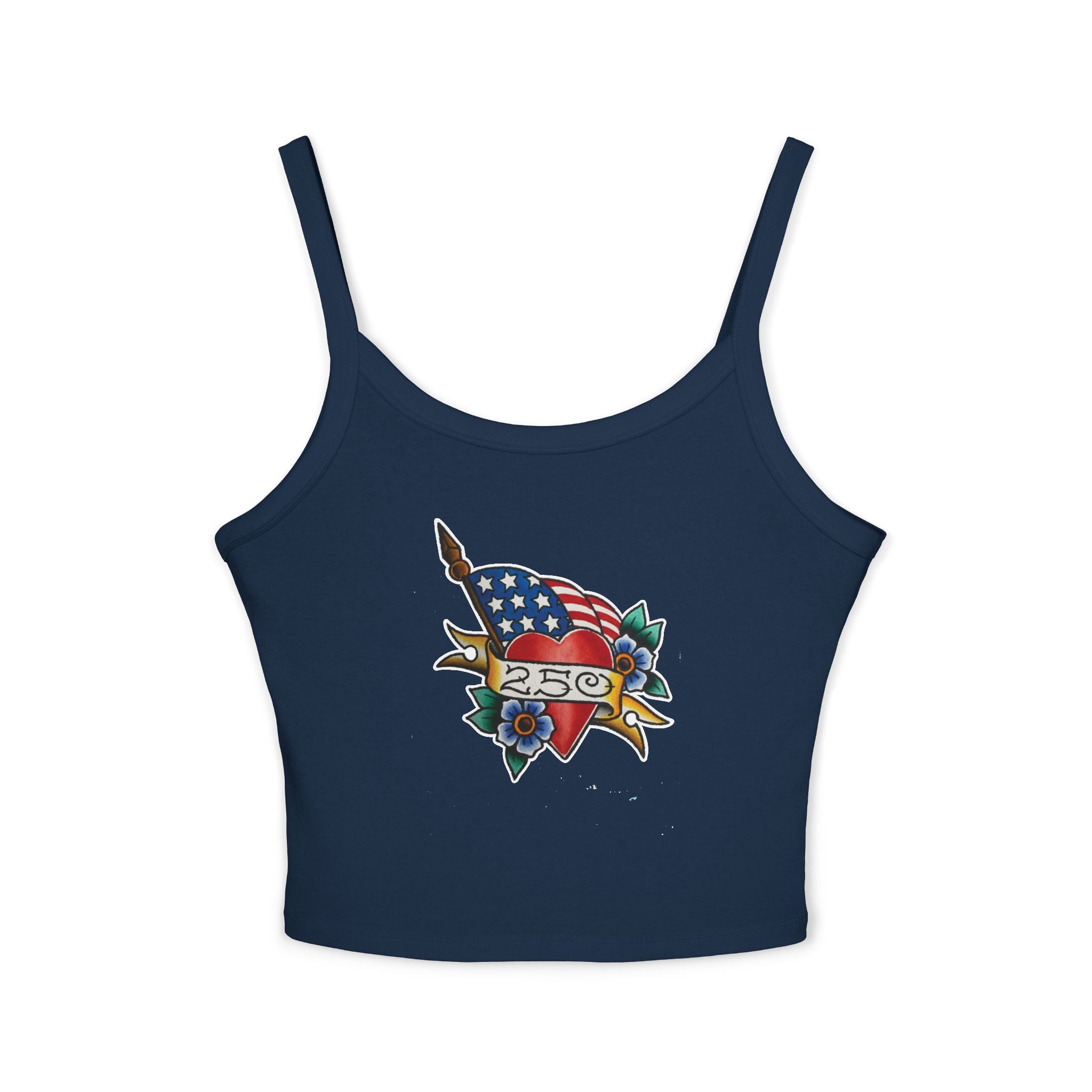 250th Anniversary Banner Heart and Flag Spaghetti Strap Woman's Tank Top