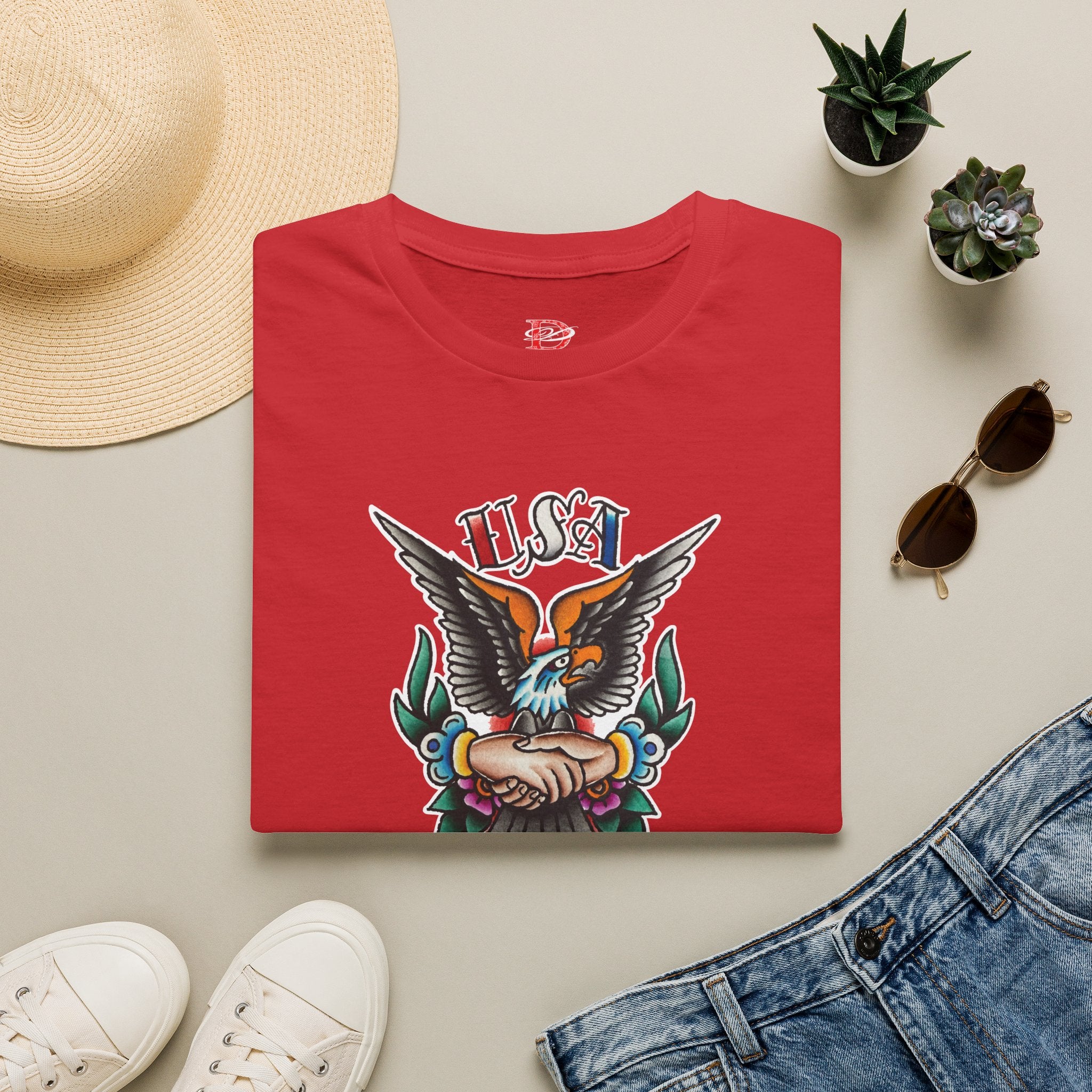 250th Anniversary 1776-2026 Clasped Hands w/Eagle Unisex Softstyle Tattoo T‑Shirt