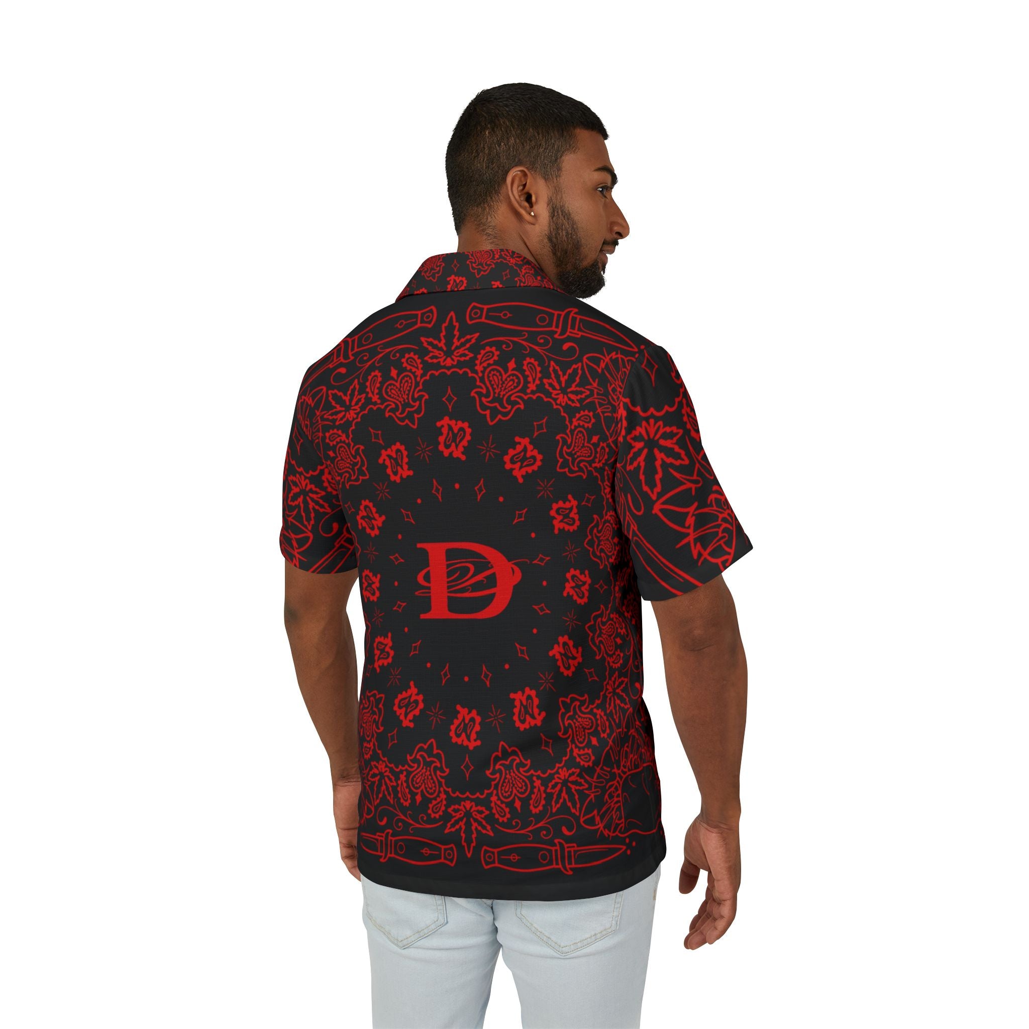 DD Custom Bandana Print Hawaiian Camp Shirt, Summer Fashion, Beachwear, Vacation Attire, Tropical Shirt, Unisex Summer Style