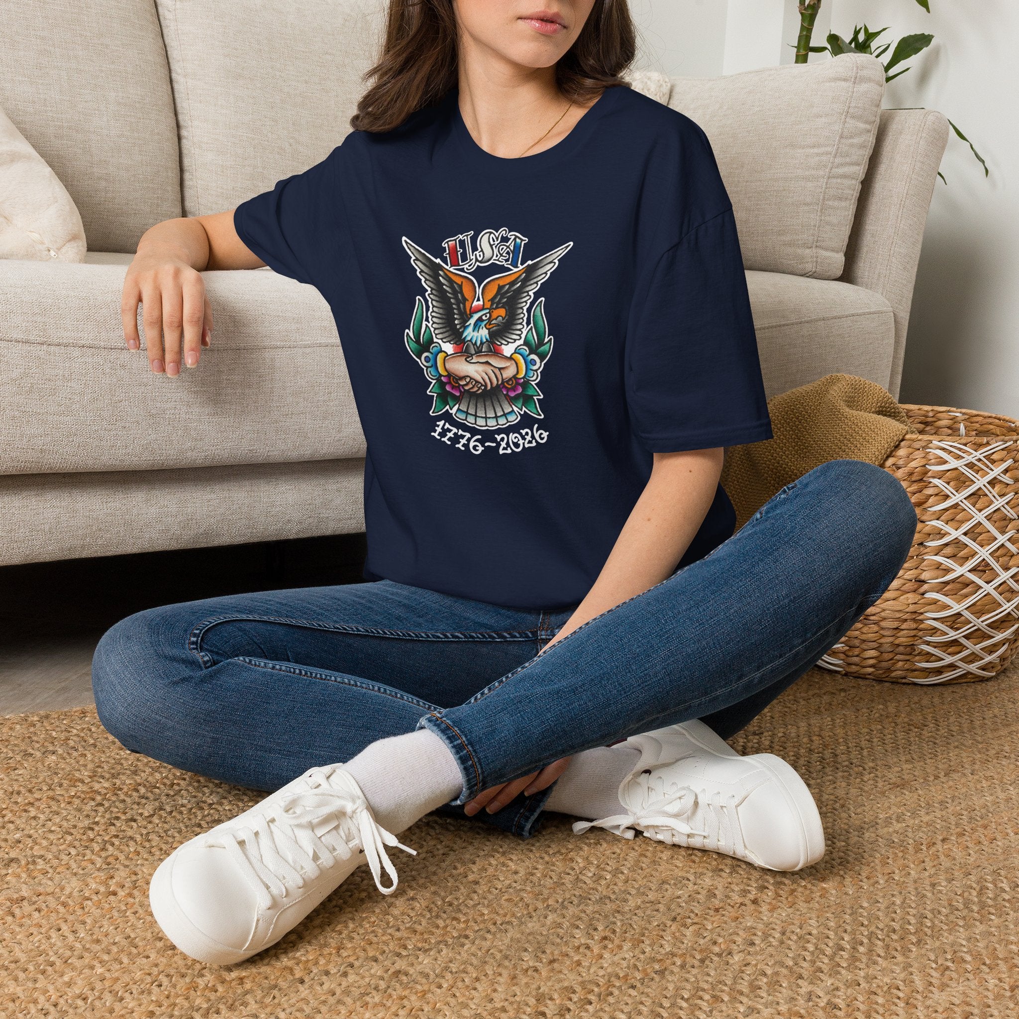 250th Anniversary 1776-2026 Clasped Hands w/Eagle Unisex Softstyle Tattoo T‑Shirt