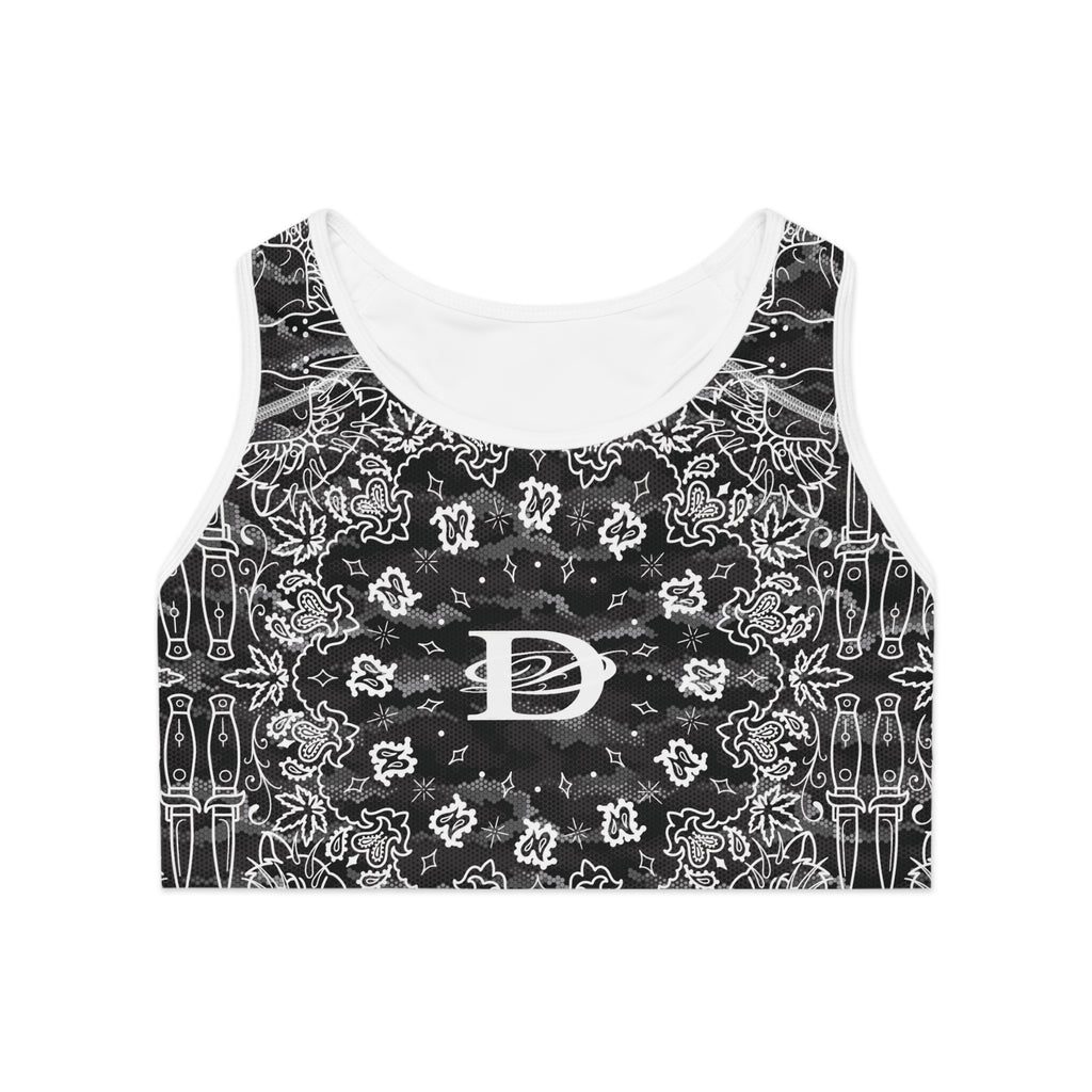 DD Custom Bandana Print W/ Urban Hexagon Digital Camo Sports Bra AOP