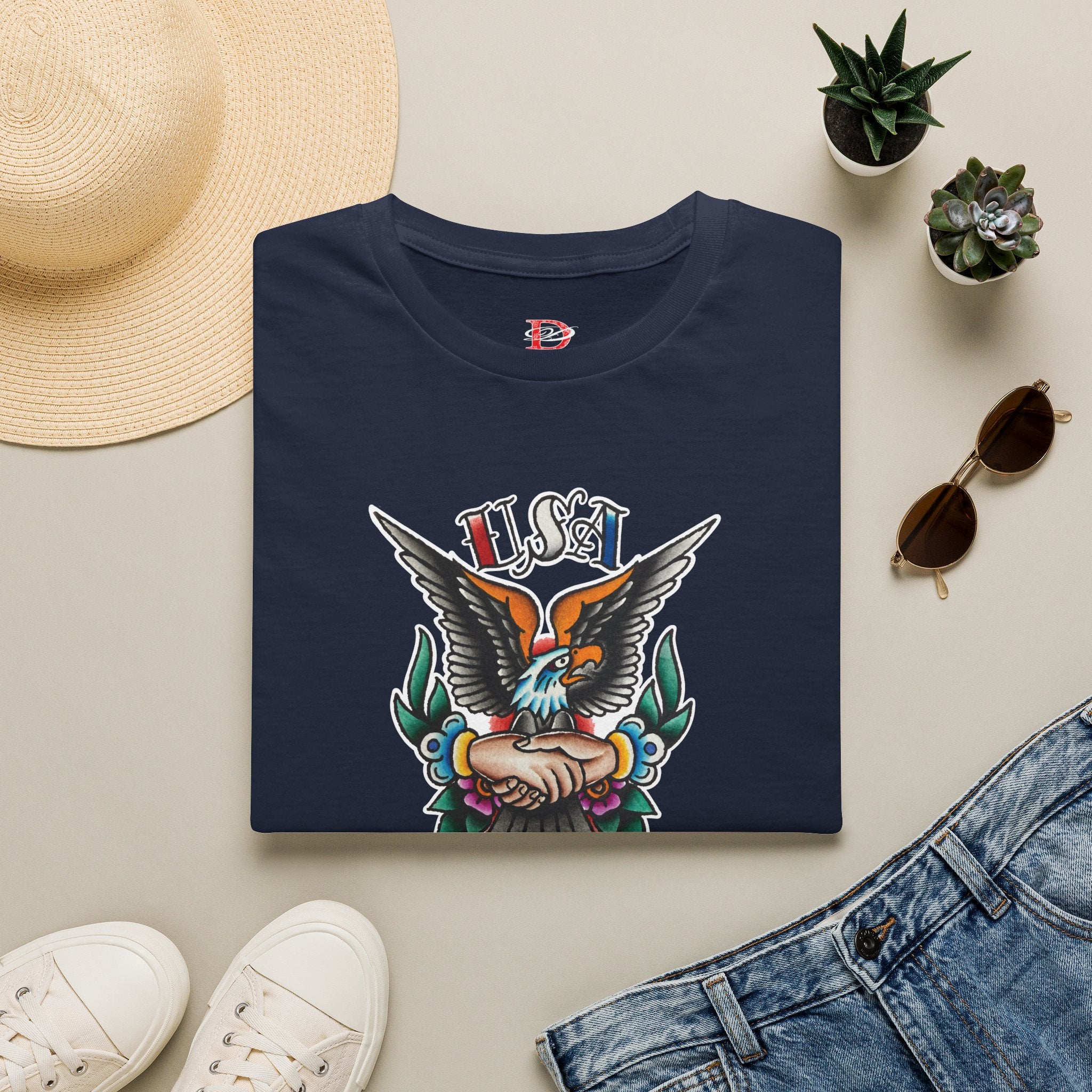 250th Anniversary 1776-2026 Clasped Hands w/Eagle Unisex Softstyle Tattoo T‑Shirt