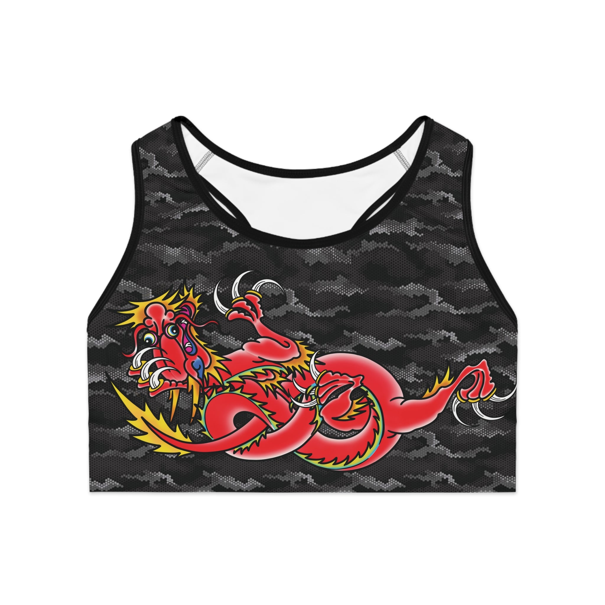 Custom Dragon W/ Urban Hexagon Digital Camo Sports Bra AOP