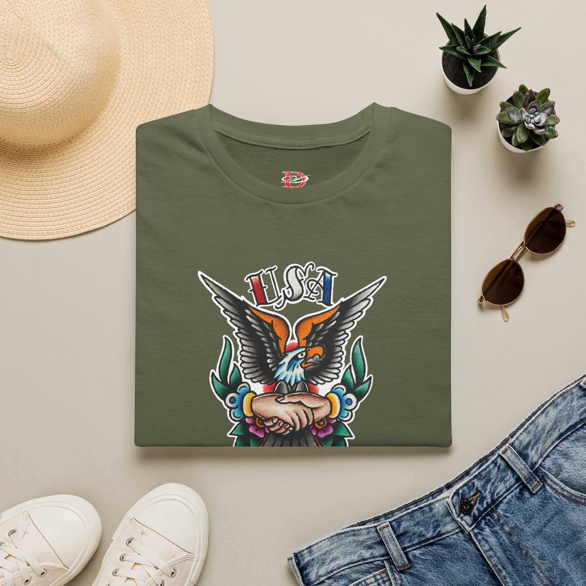 250th Anniversary 1776-2026 Clasped Hands w/Eagle Unisex Softstyle Tattoo T‑Shirt