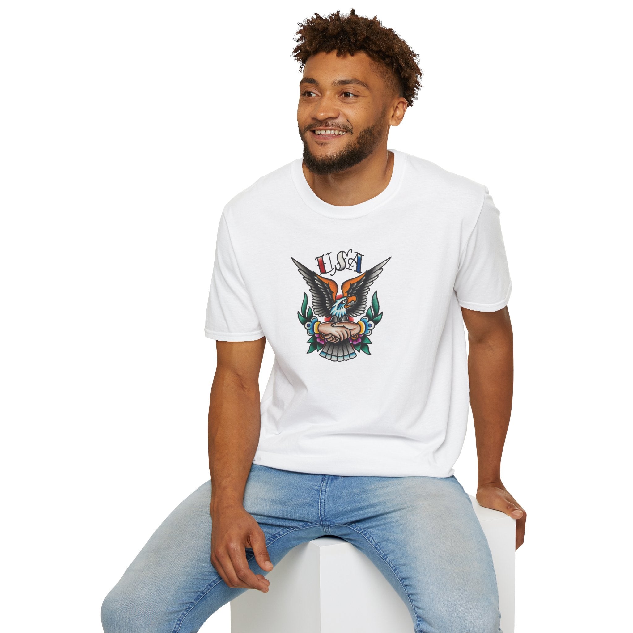 250th Anniversary 1776-2026 Clasped Hands w/Eagle Unisex Softstyle Tattoo T‑Shirt