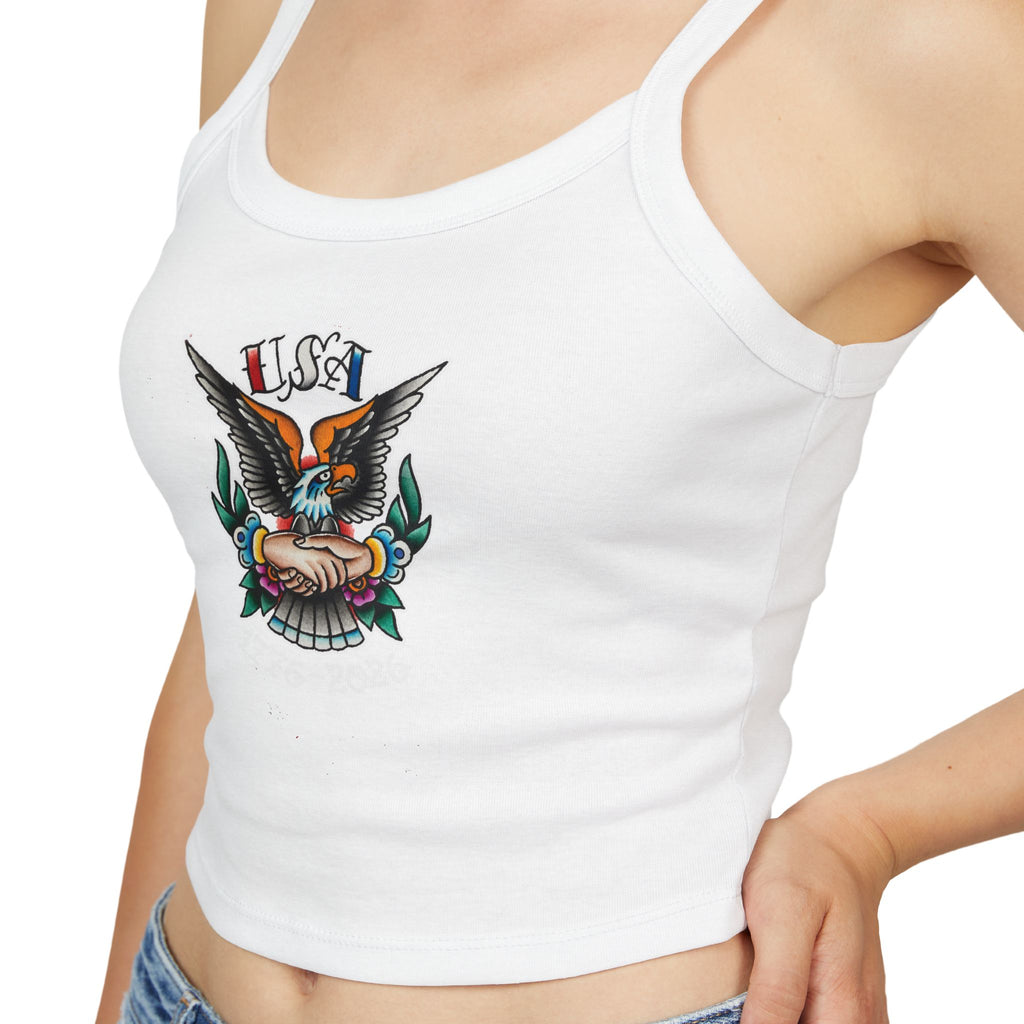 250th Anniversary Eagle w/Clasped Hands Tattoo Design 1776-2026 Spaghetti Strap Woman's Tank Top
