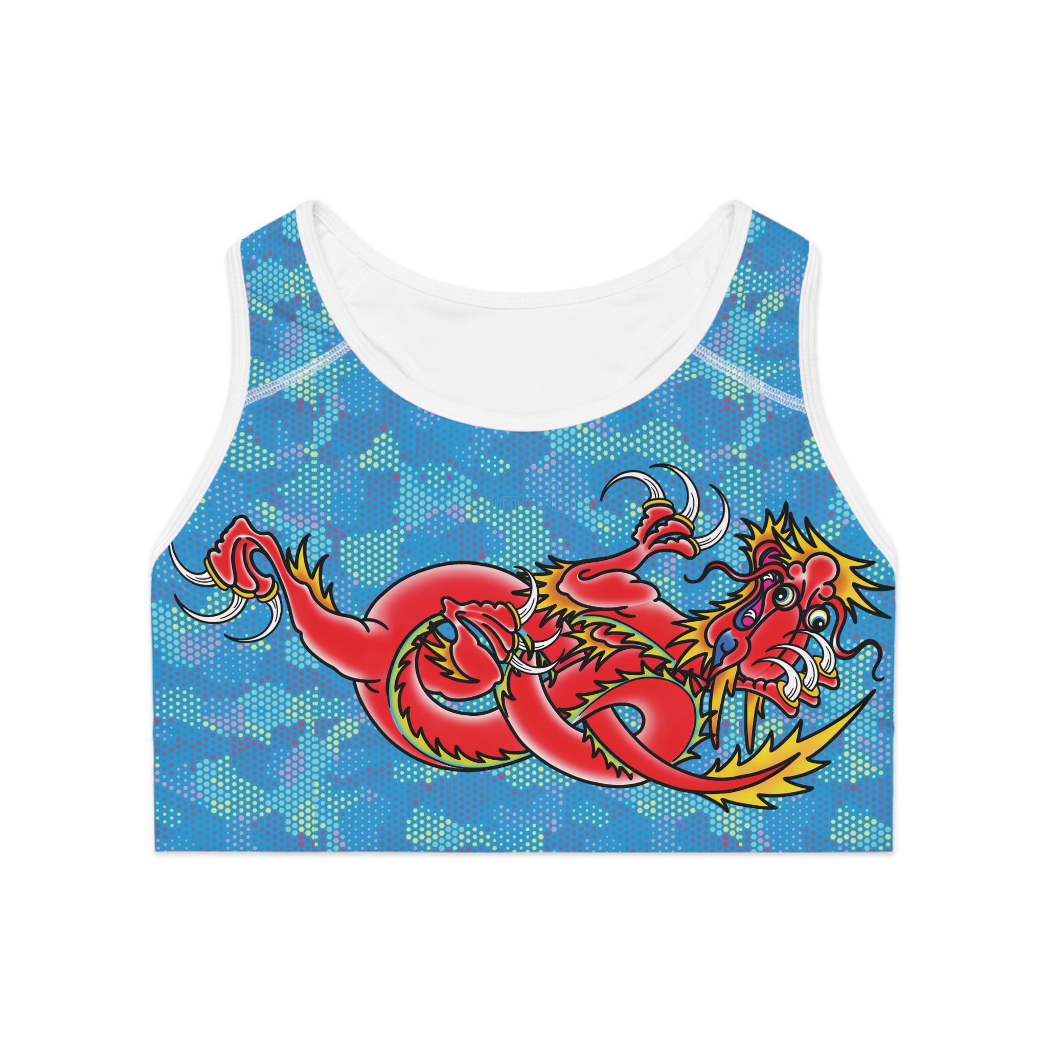 Dragon Hexagon Light Blue Digital Hexagon Camo Print Sports Bra AOP