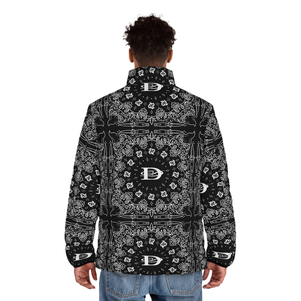 DD Custom Bandana Print Men's Puffer Jacket AOP