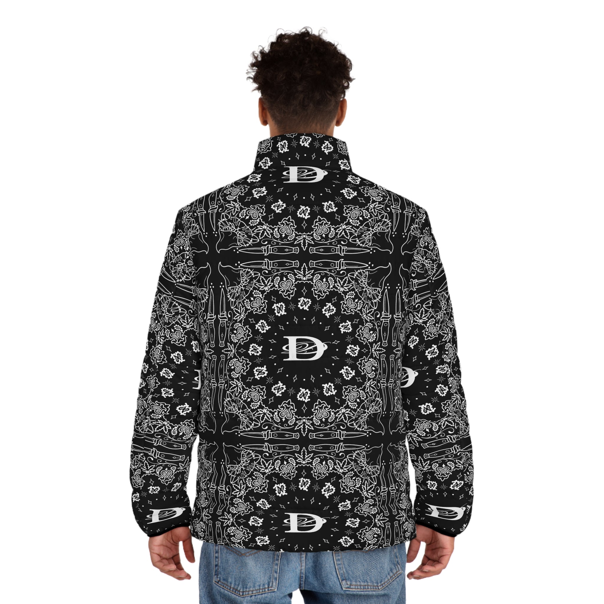 DD Custom Bandana Print Men's Puffer Jacket AOP