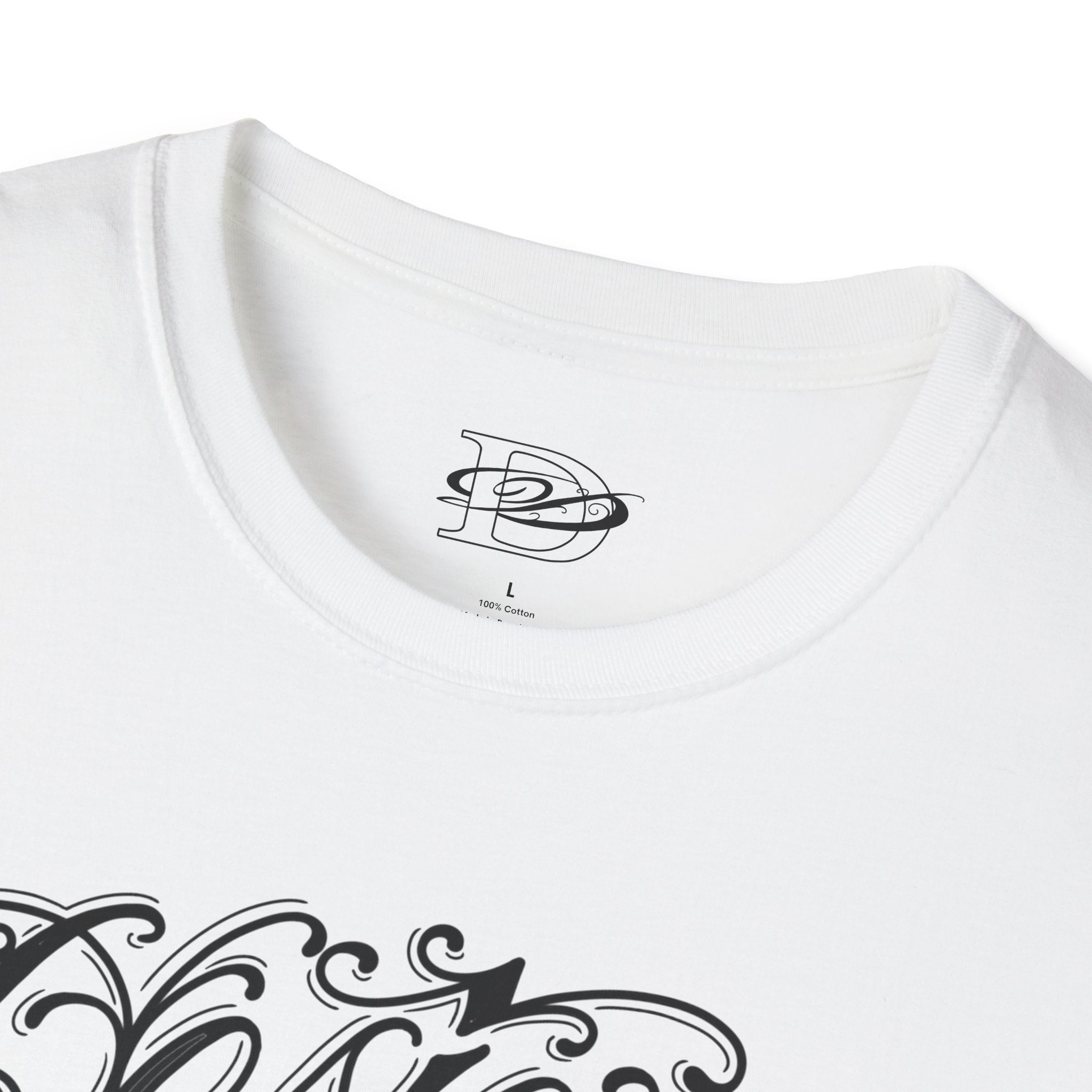 DD Custom Script Lettering w/Gothic Old English Unisex Softstyle T-Shirt