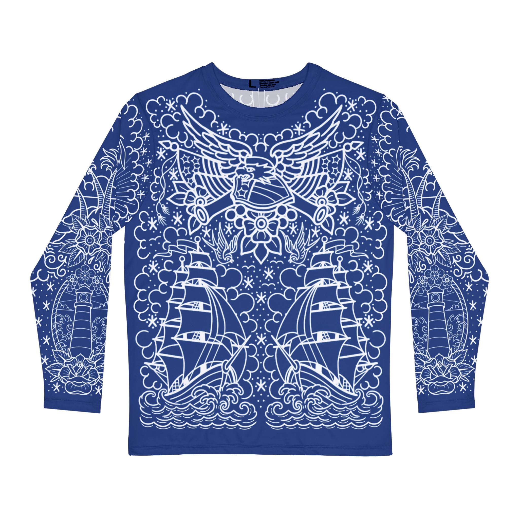 Traditional American Tattoo Body Suit Blueprint Edition Unisex Longsleeve T-Shirt AOP