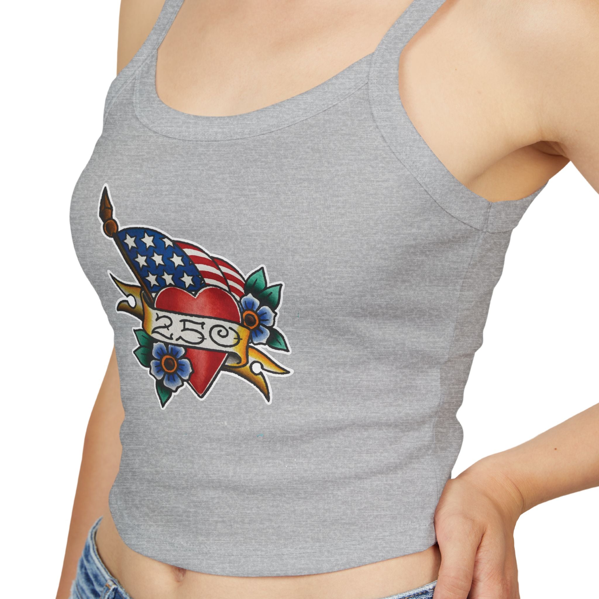 250th Anniversary Banner Heart and Flag Spaghetti Strap Woman's Tank Top