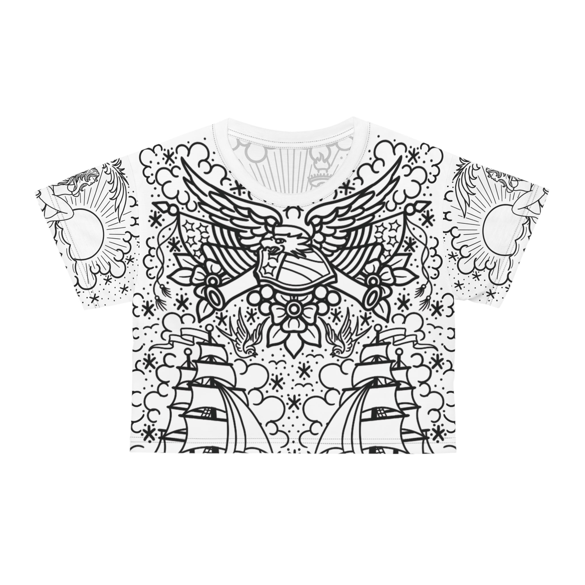 American Traditional Tattoo Body Suit Women's Crop Tee AOP