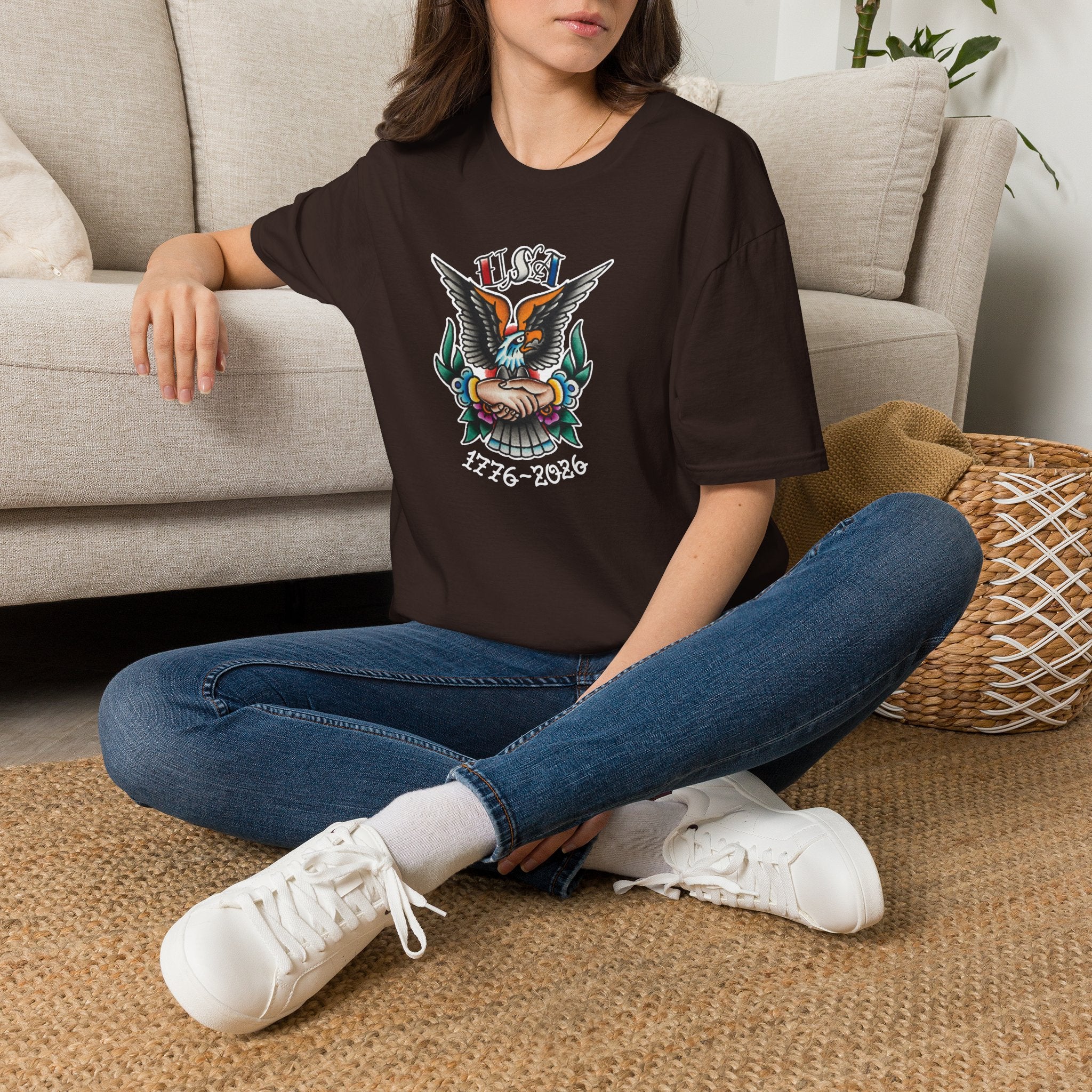 250th Anniversary 1776-2026 Clasped Hands w/Eagle Unisex Softstyle Tattoo T‑Shirt