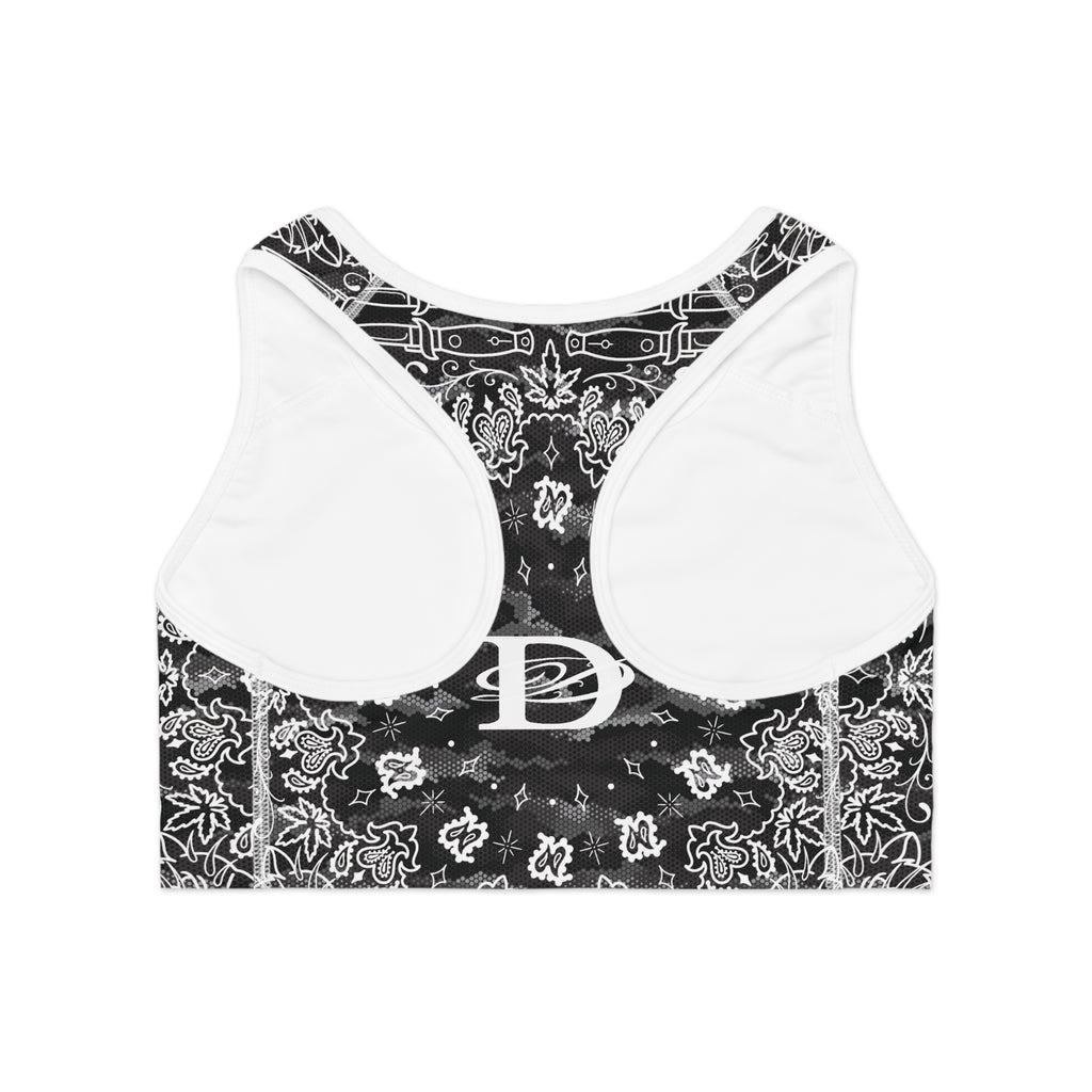 DD Custom Bandana Print W/ Urban Hexagon Digital Camo Sports Bra AOP