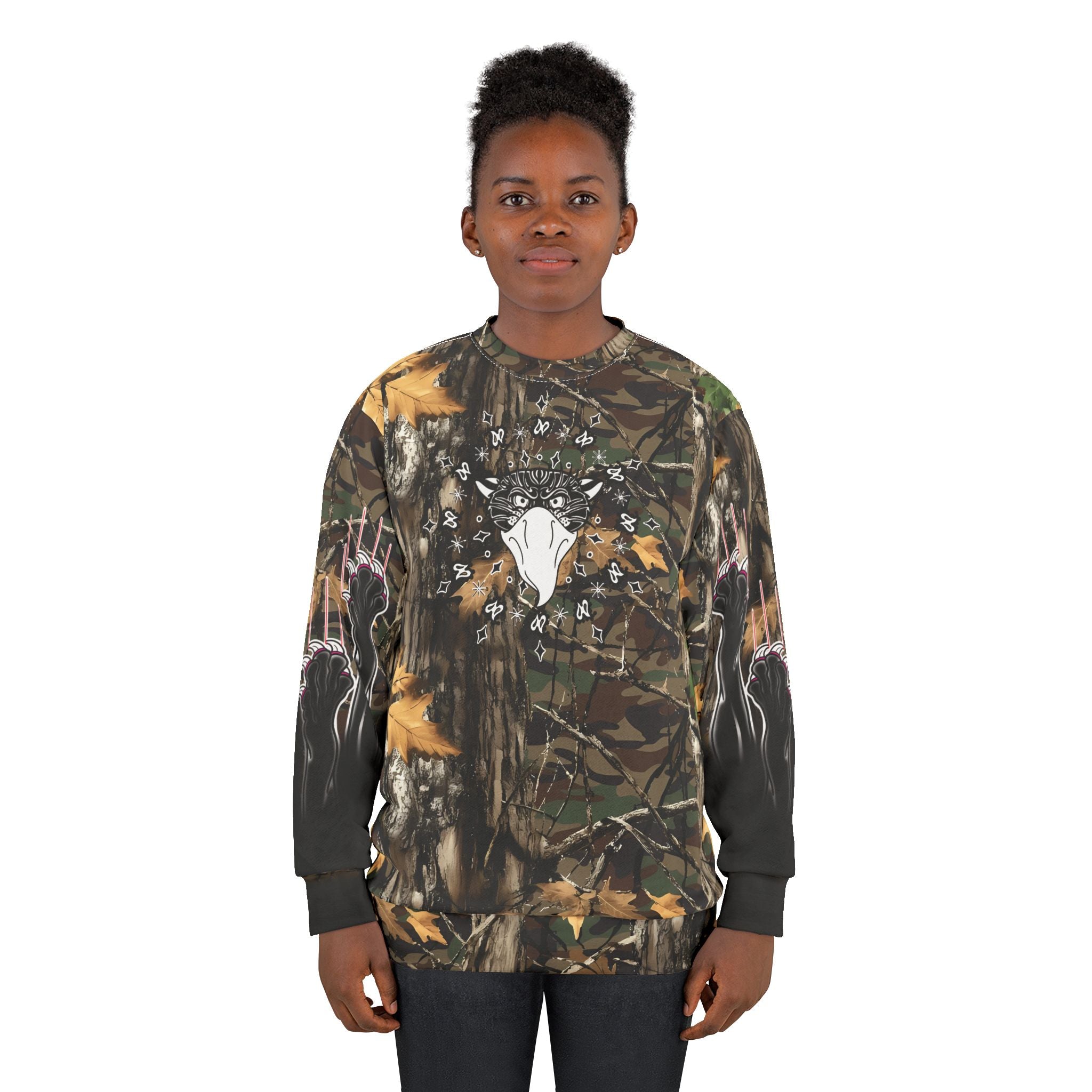 Bandito Panther Paisley Print W/ Clawing Panther Paws Unisex Real Tree Sweatshirt AOP
