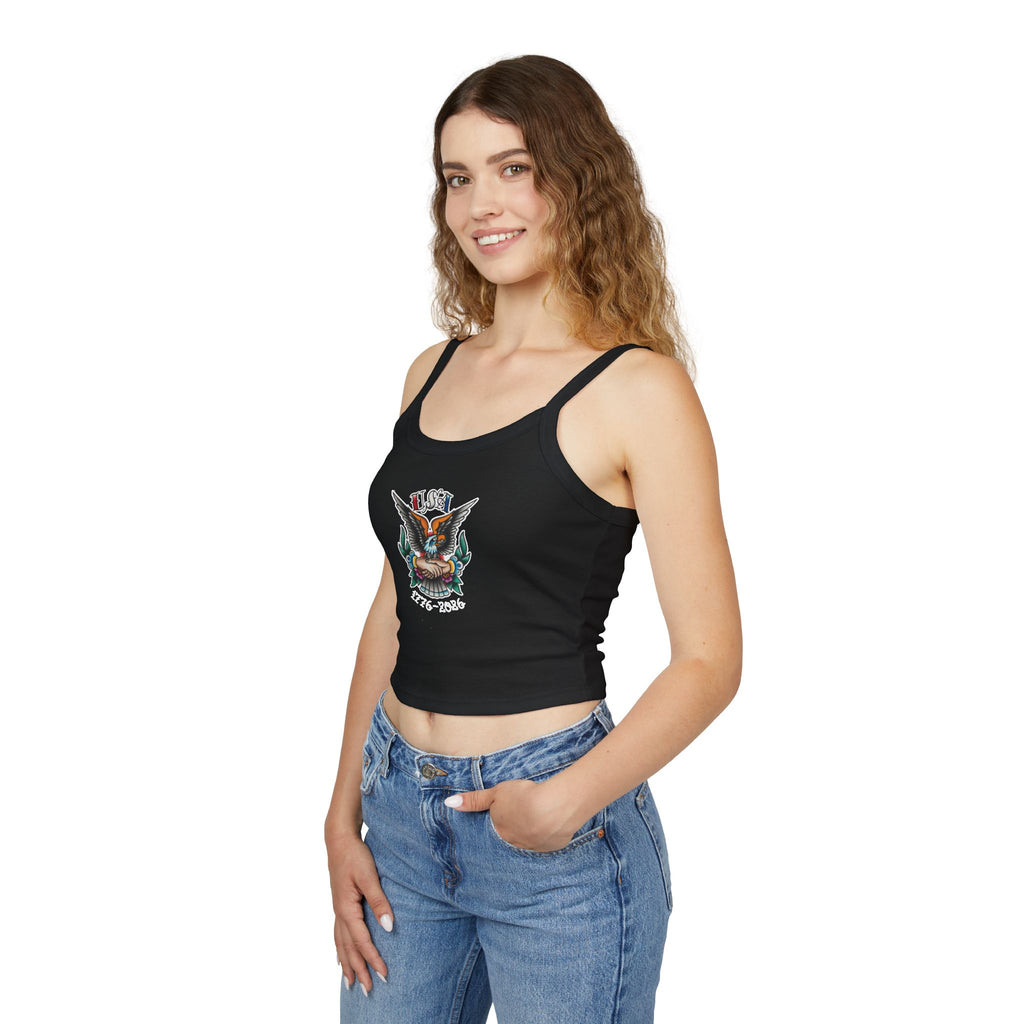 250th Anniversary Eagle w/Clasped Hands Tattoo Design 1776-2026 Spaghetti Strap Woman's Tank Top