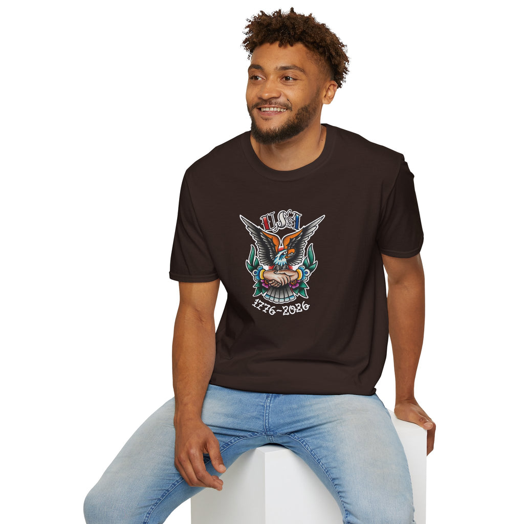 250th Anniversary 1776-2026 Clasped Hands w/Eagle Unisex Softstyle Tattoo T‑Shirt