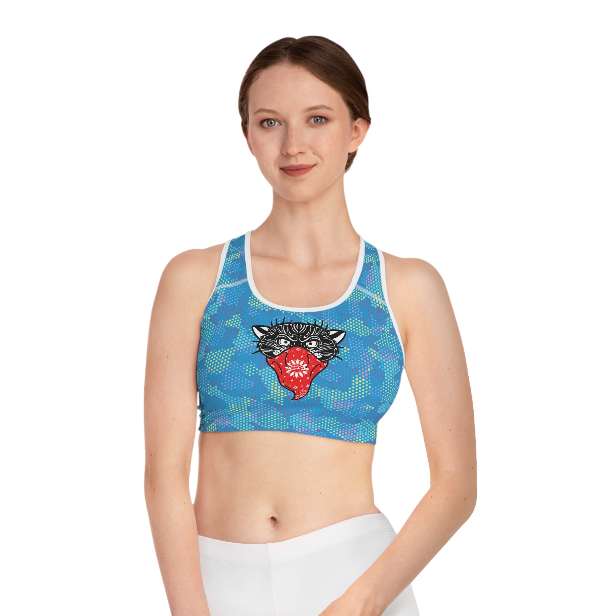 Bandito Panther Light Blue Digital Hexagon Camo Sports Bra AOP