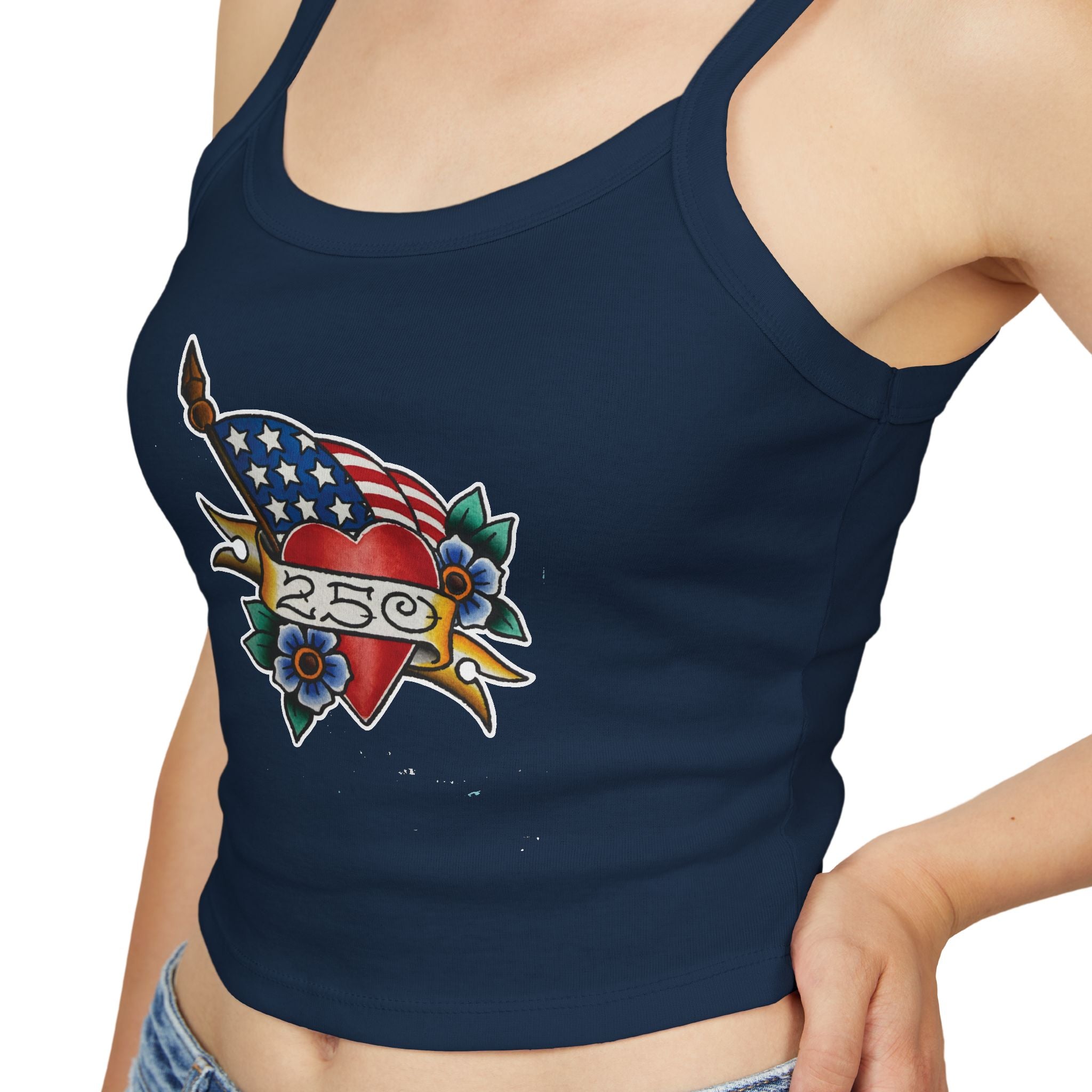 250th Anniversary Banner Heart and Flag Spaghetti Strap Woman's Tank Top