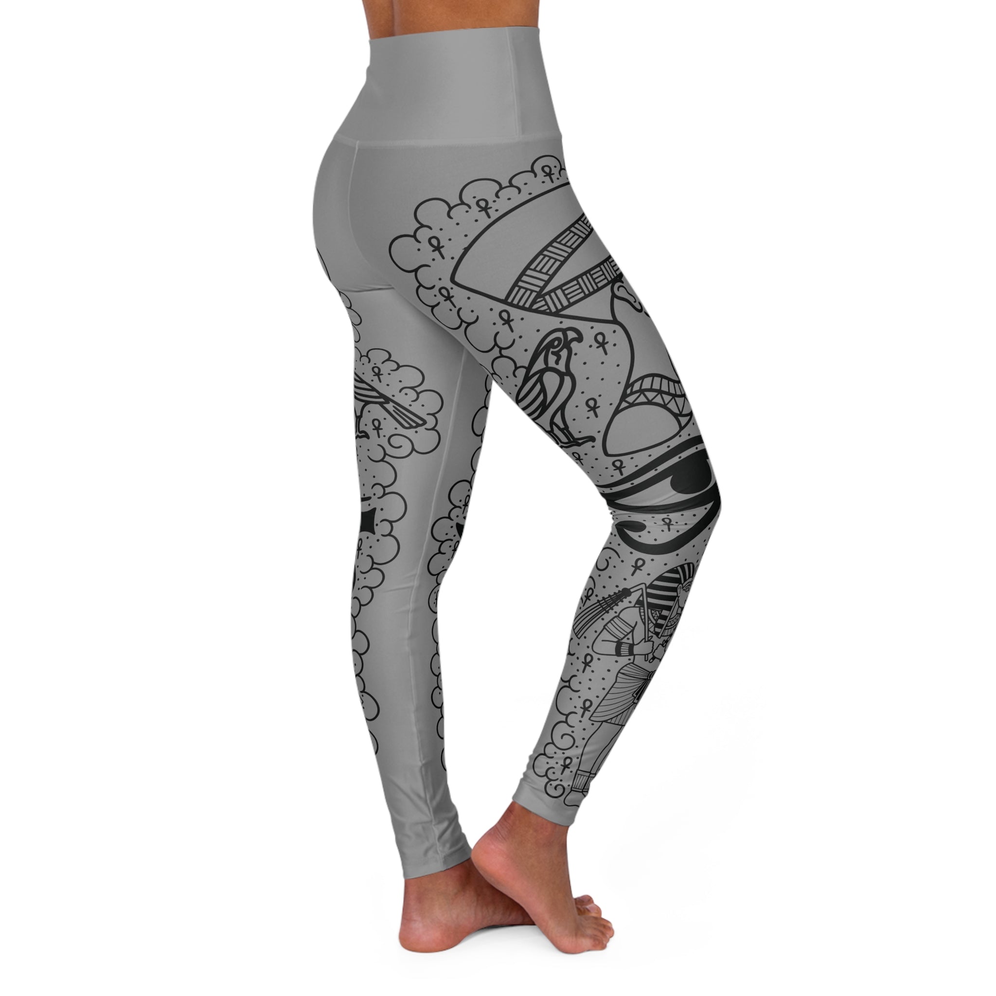 Ancient Egypt Tattoo Leg Sleeve Women's High Waisted Yoga Leggings (AOP)