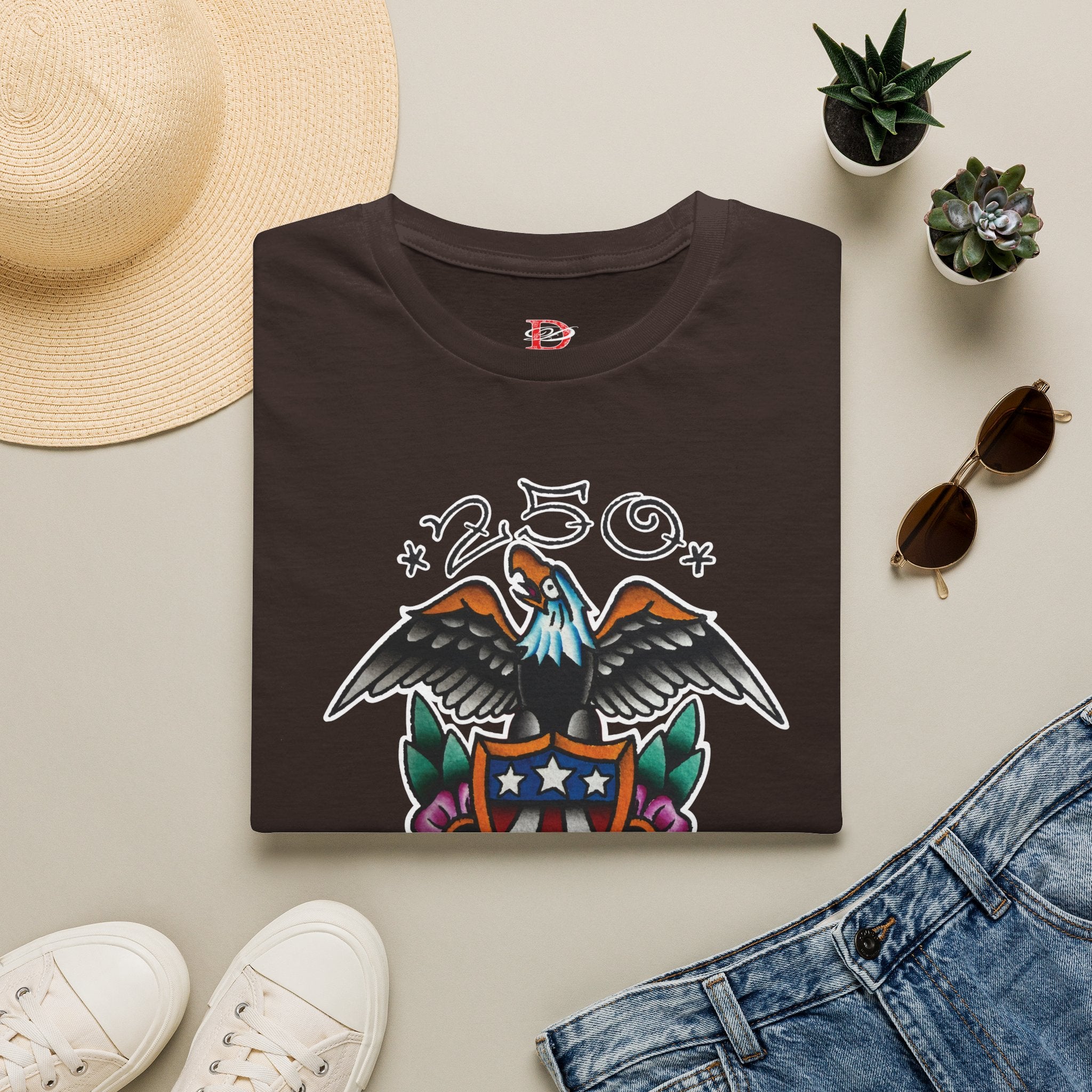 250th Anniversary Eagle w/Flag Shield Tattoo Unisex Softstyle T‑Shirt
