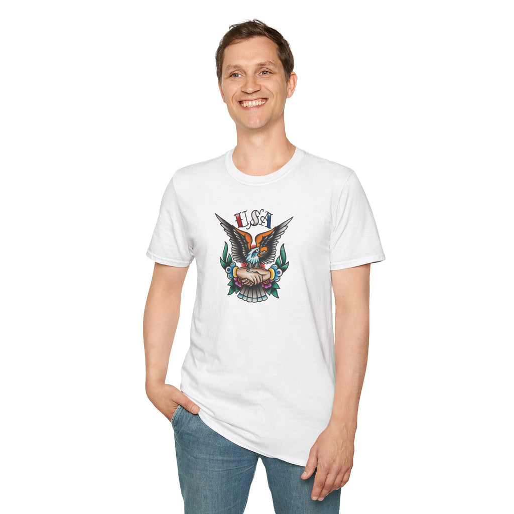250th Anniversary 1776-2026 Clasped Hands w/Eagle Unisex Softstyle Tattoo T‑Shirt