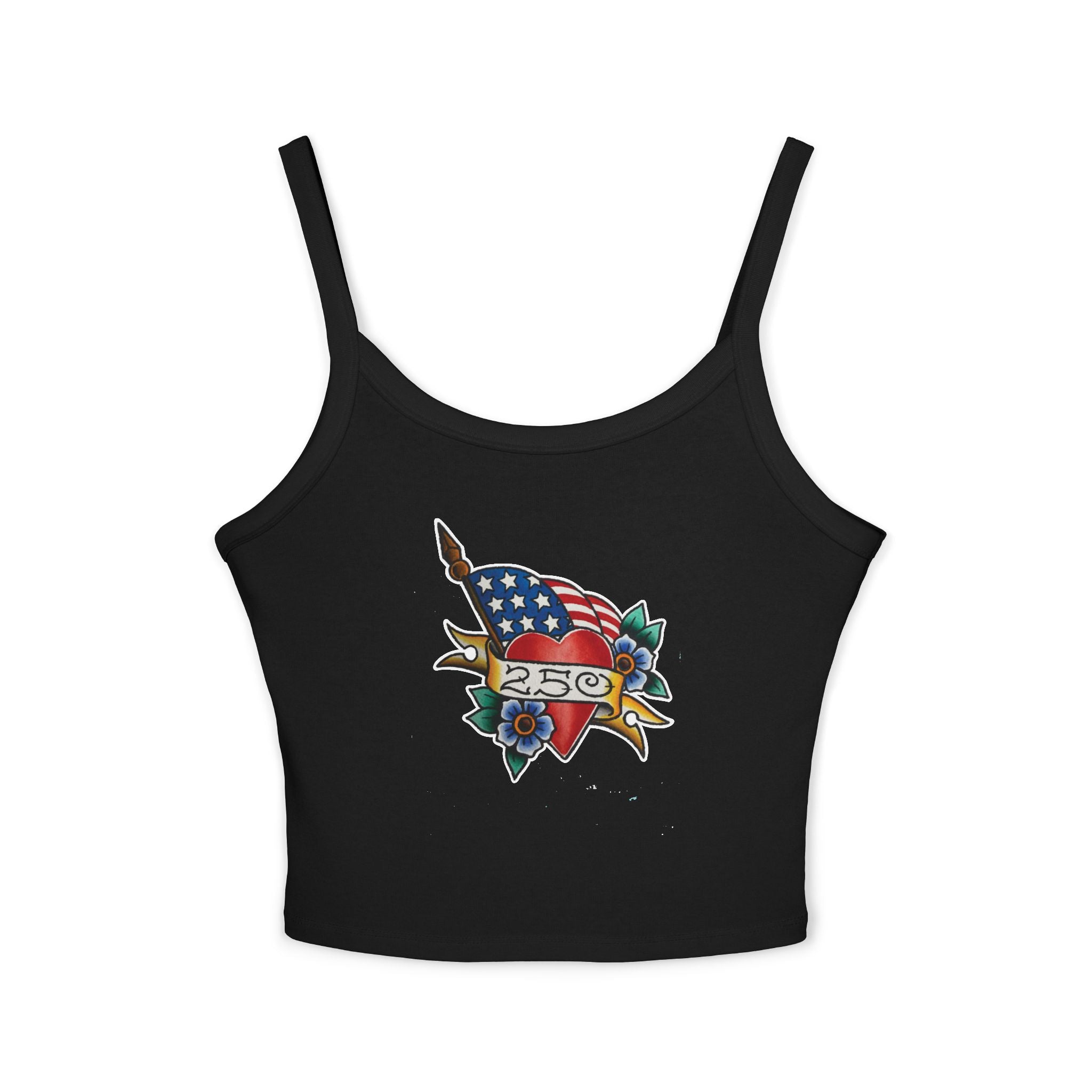 250th Anniversary Banner Heart and Flag Spaghetti Strap Woman's Tank Top