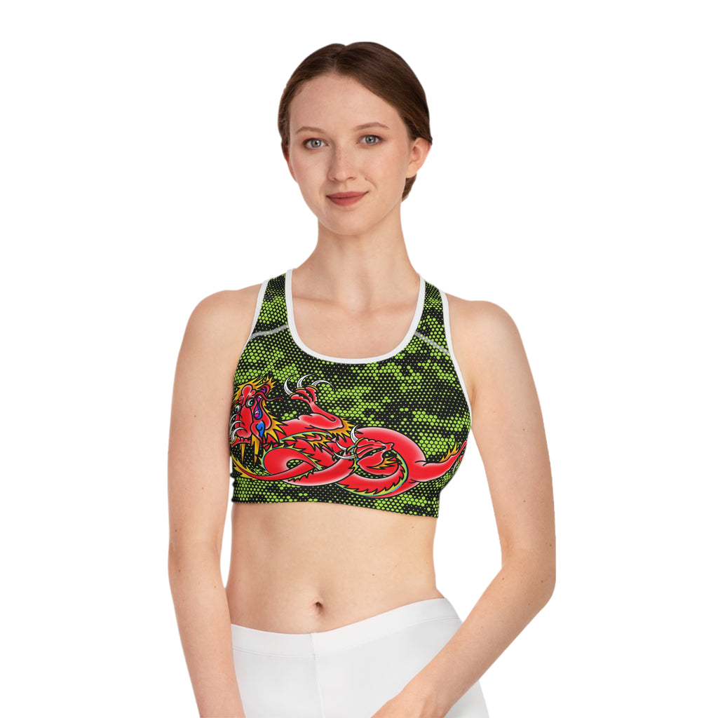Custom Dragon W/ Lime Green Hexagon Digital Camo Sports Bra AOP