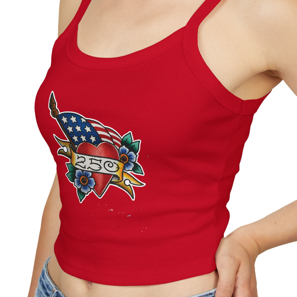 250th Anniversary Banner Heart and Flag Spaghetti Strap Woman's Tank Top