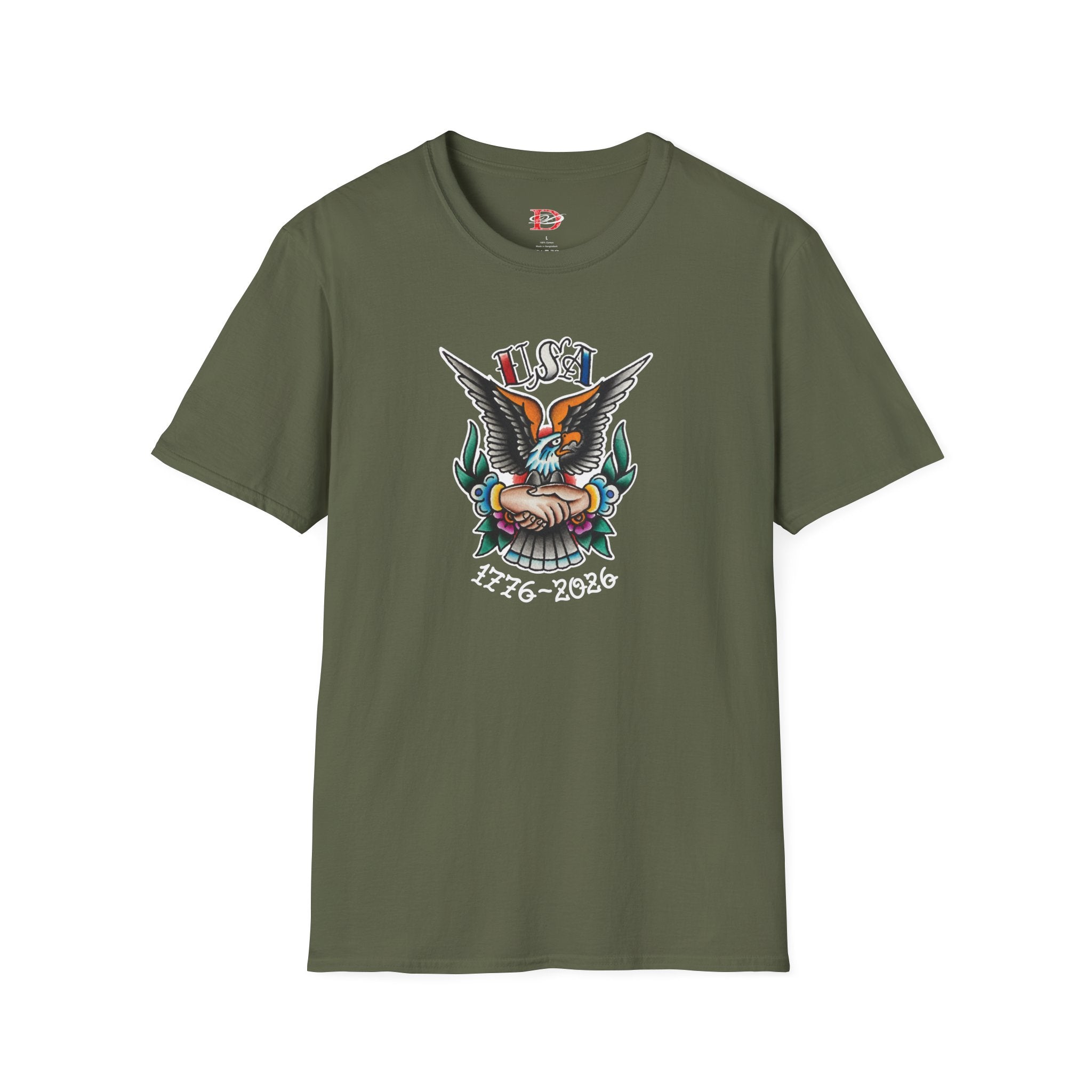 250th Anniversary 1776-2026 Clasped Hands w/Eagle Unisex Softstyle Tattoo T‑Shirt