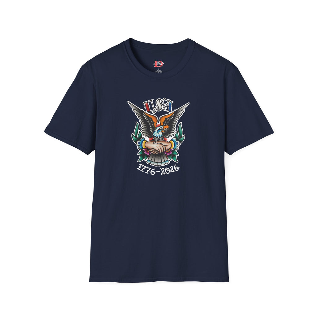 250th Anniversary 1776-2026 Clasped Hands w/Eagle Unisex Softstyle Tattoo T‑Shirt