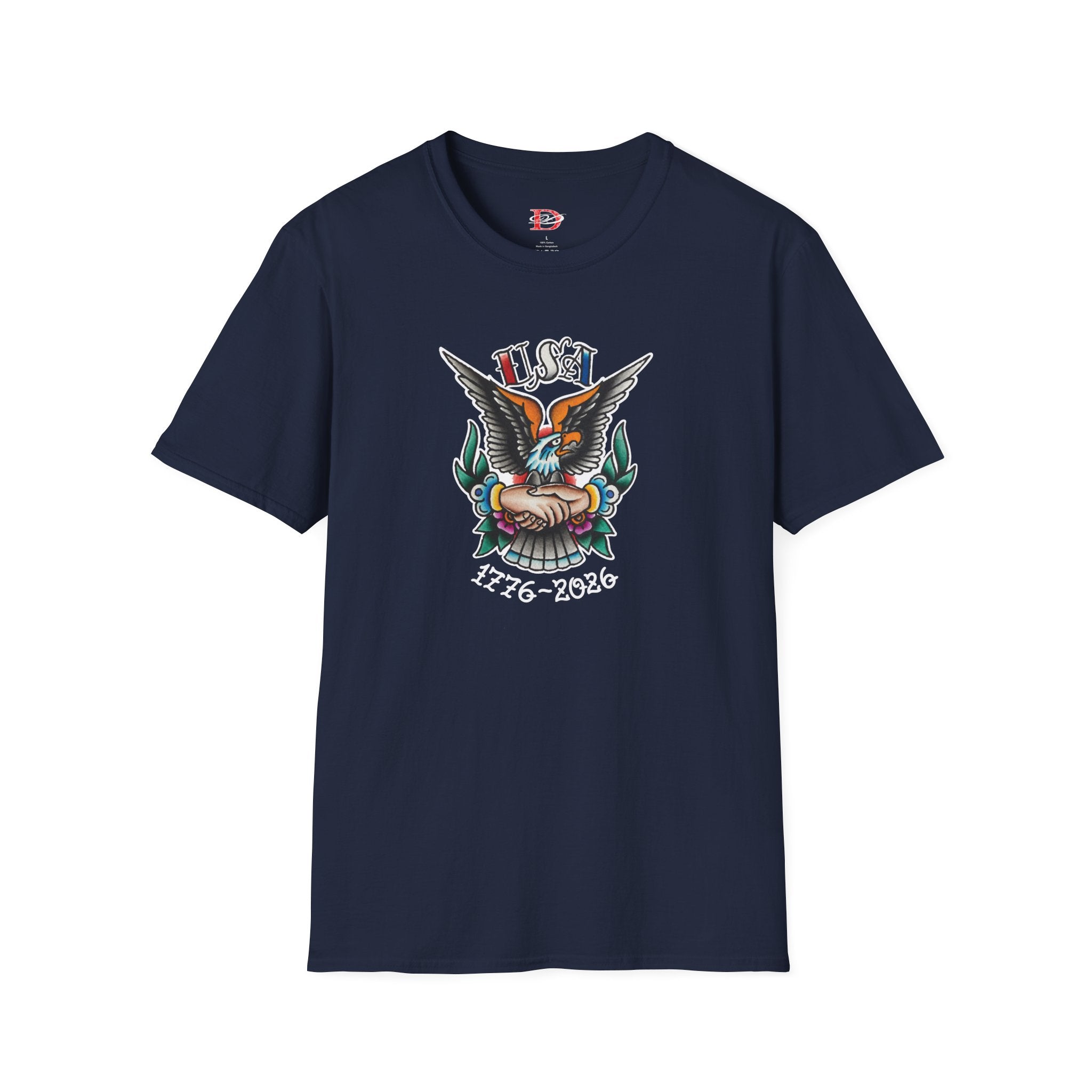 250th Anniversary 1776-2026 Clasped Hands w/Eagle Unisex Softstyle Tattoo T‑Shirt