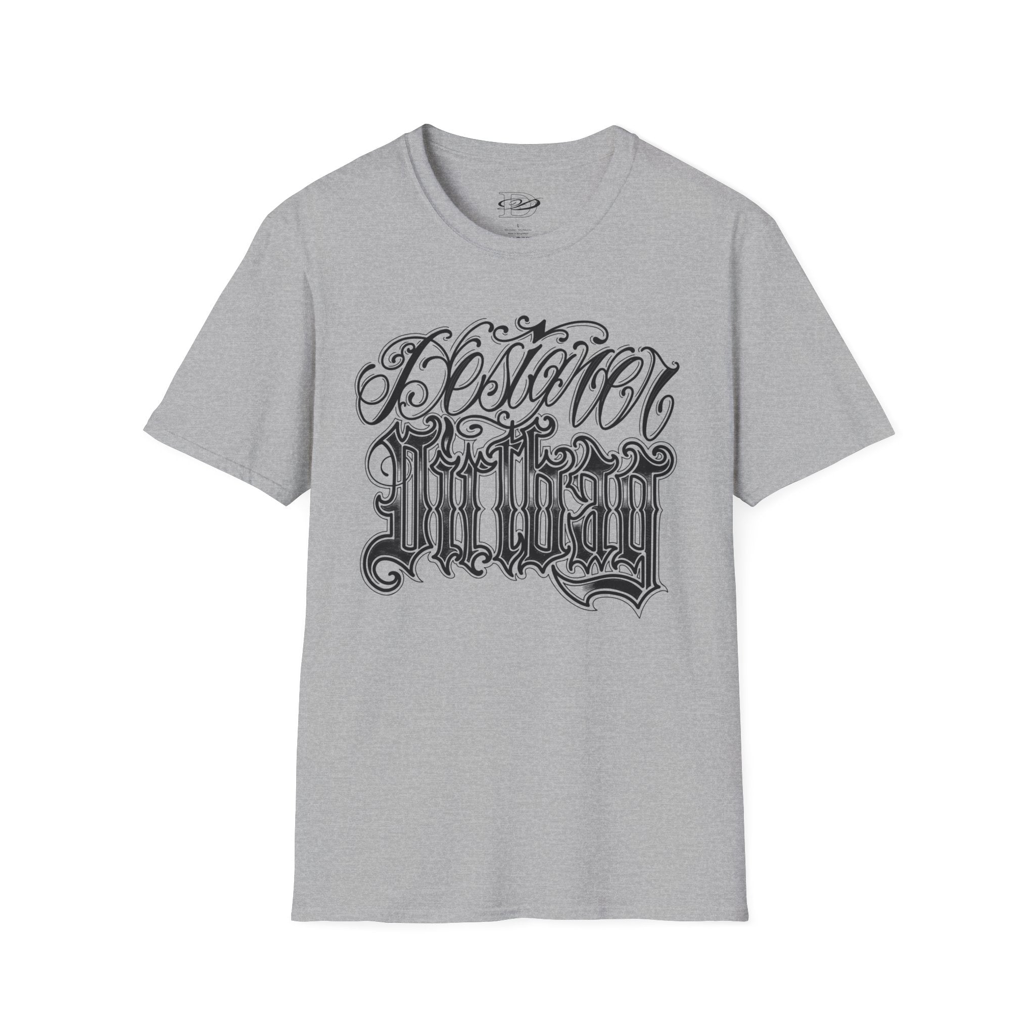 DD Custom Script Lettering w/Gothic Old English Unisex Softstyle T-Shirt