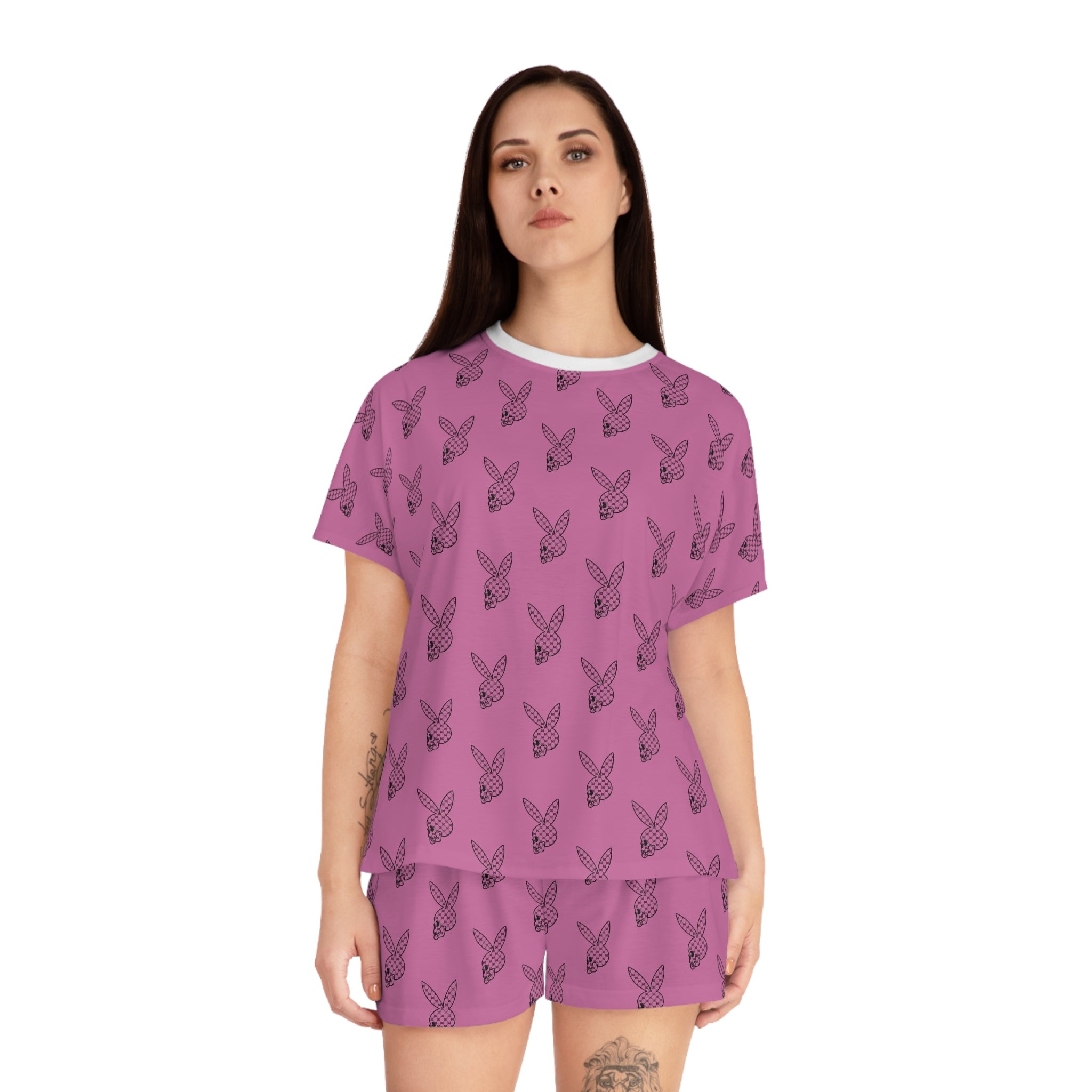 DD Custom Monogram Bunny Skull Women's Pajama Set AOP