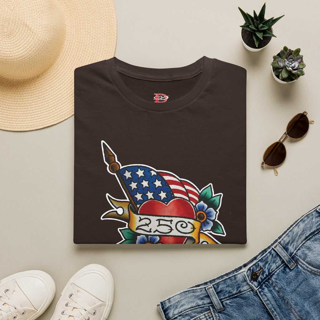 250th Anniversary American Flag and Heart Tattoo Unisex Softstyle T‑Shirt
