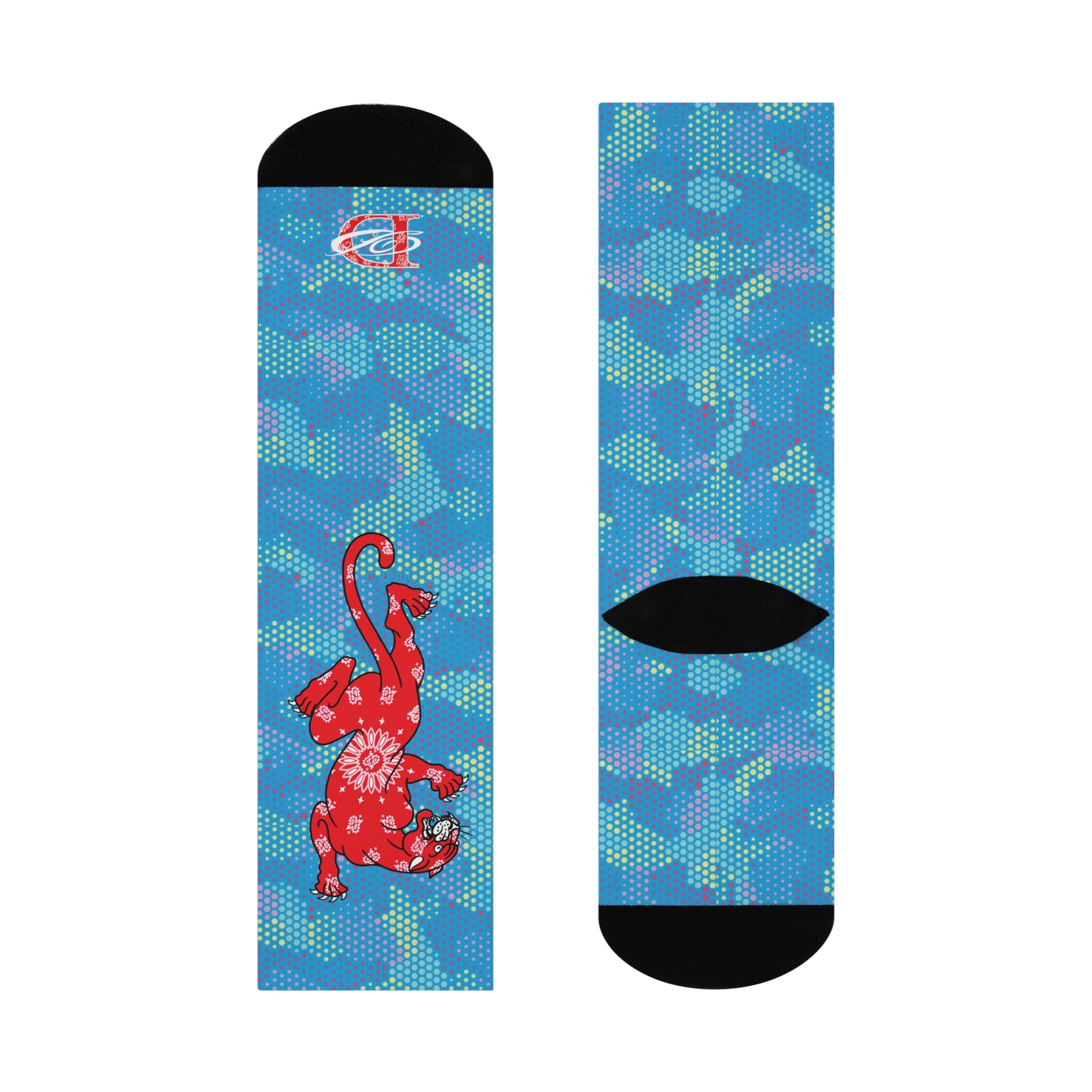 DD Climbing Panther Digital Hexagon Light Blue Camo Crew Socks AOP
