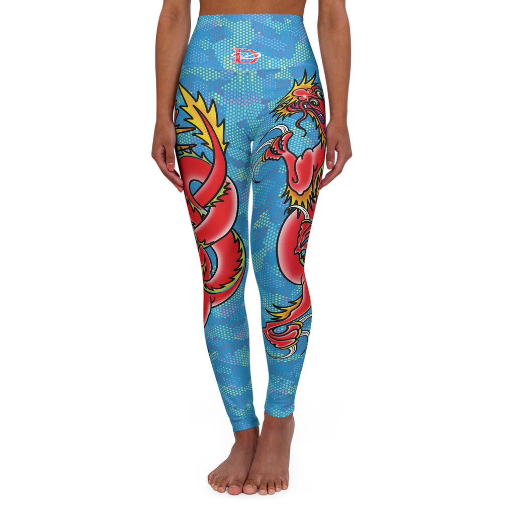 Custom Dragon W/ Light Blue Hexagon Camo High Waisted Leggings AOP