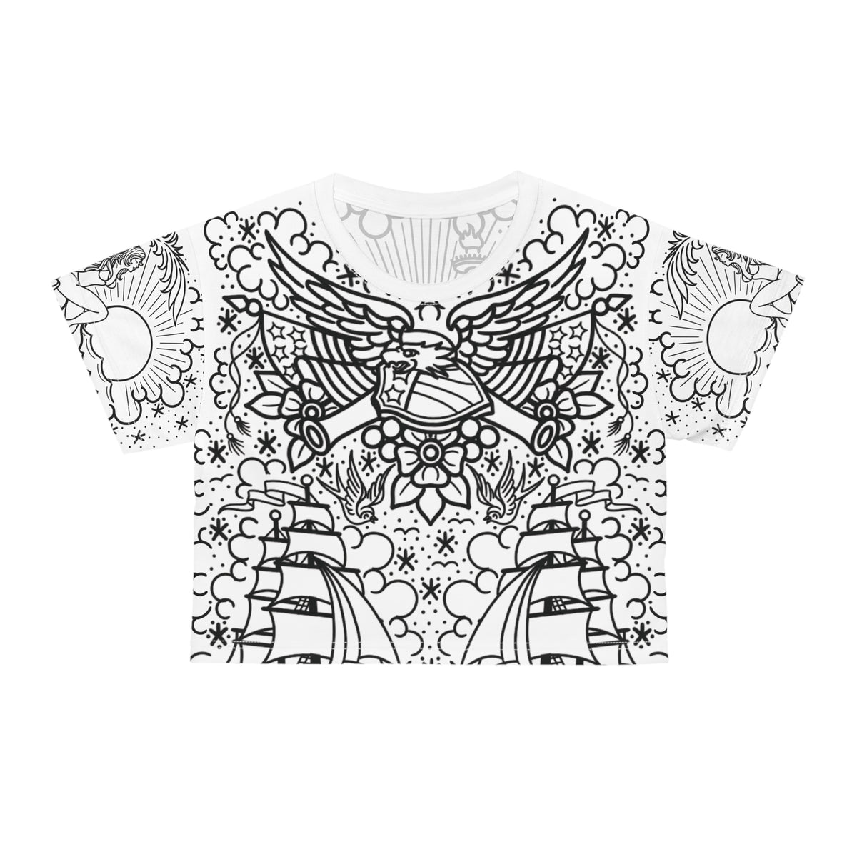 American Traditional Tattoo Body Suit Women's Crop Tee AOP