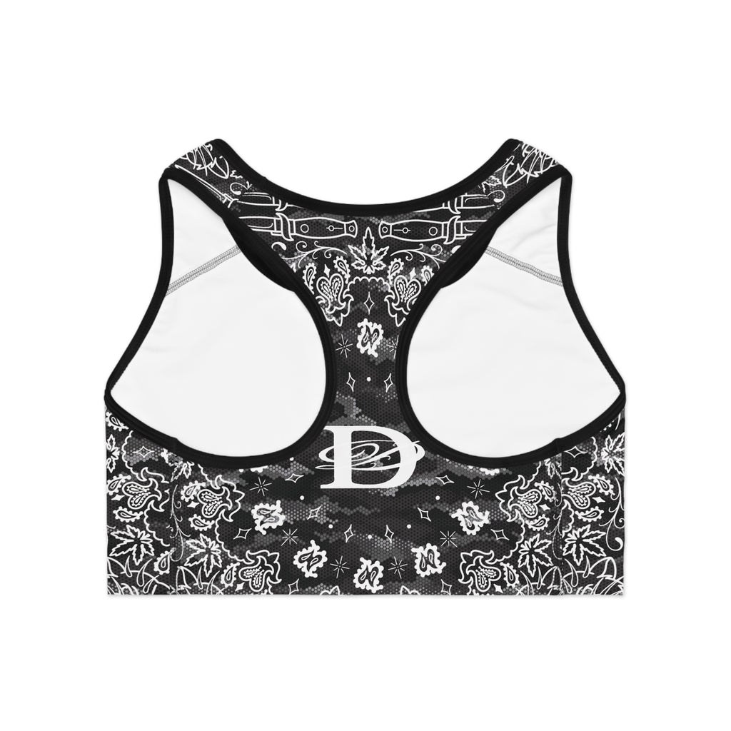 DD Custom Bandana Print W/ Urban Hexagon Digital Camo Sports Bra AOP