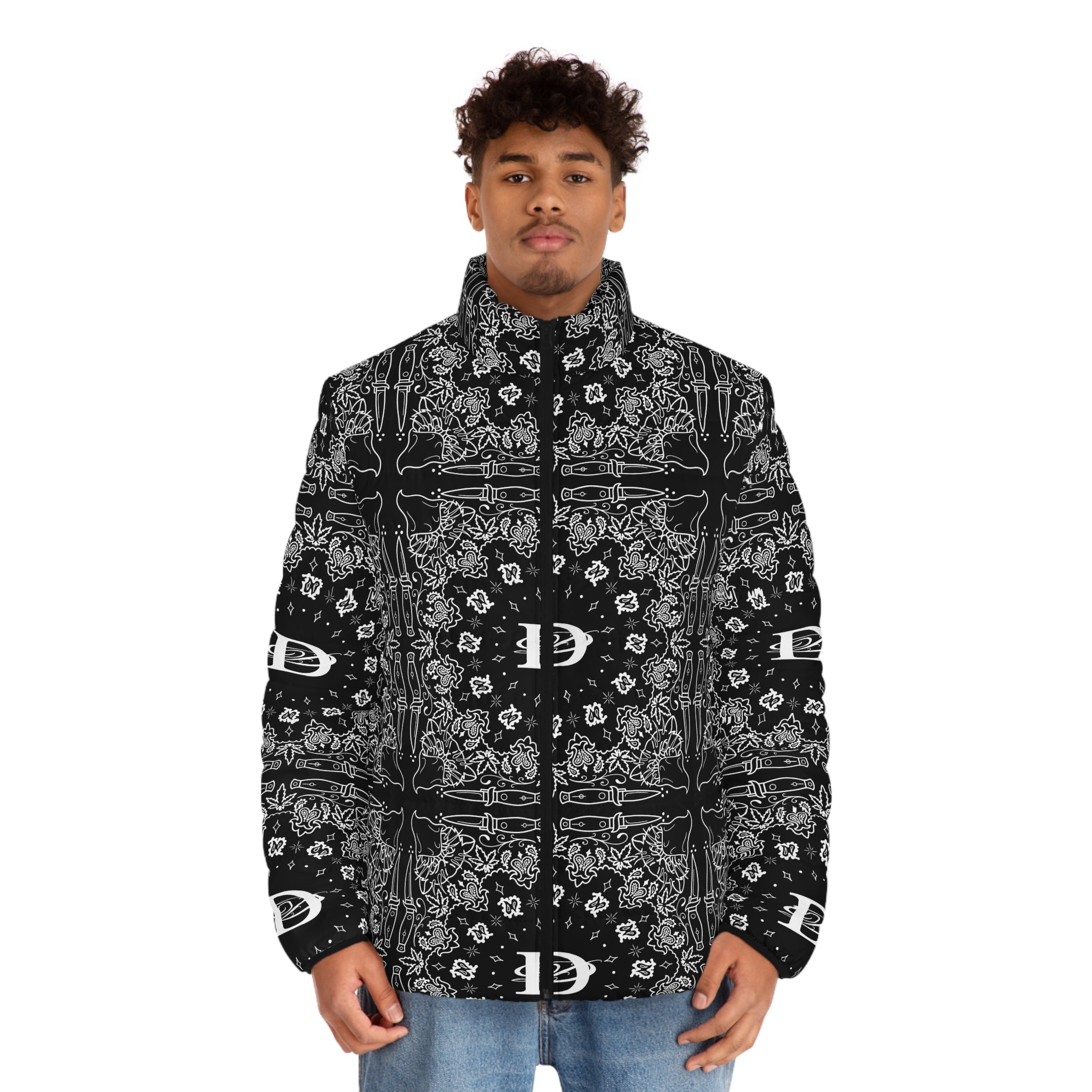 DD Custom Bandana Print Men's Puffer Jacket AOP