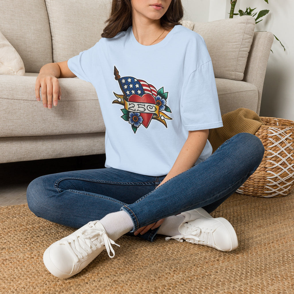 250th Anniversary American Flag and Heart Tattoo Unisex Softstyle T‑Shirt